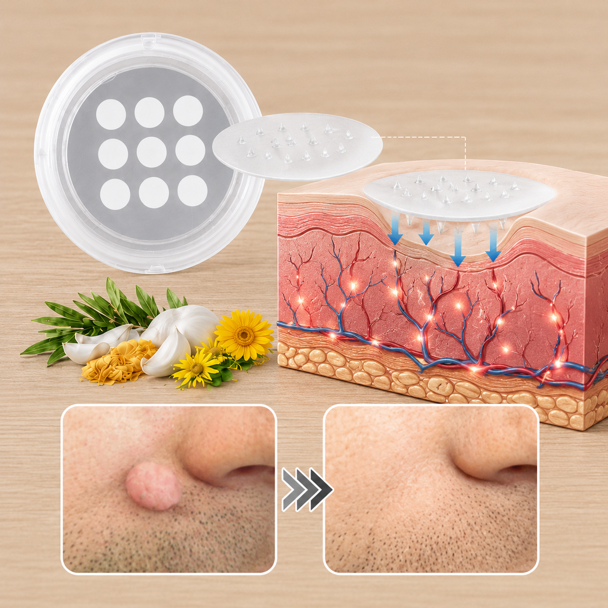 Curalona® 2-in-1 Microneedle & Hydrocolloid Patch (Removes Raised Moles, Acne, Flat Warts & Skin Tags | Helps Improve Wrinkles, Scars & Blemishes | Invisible Patches for Face & Body)