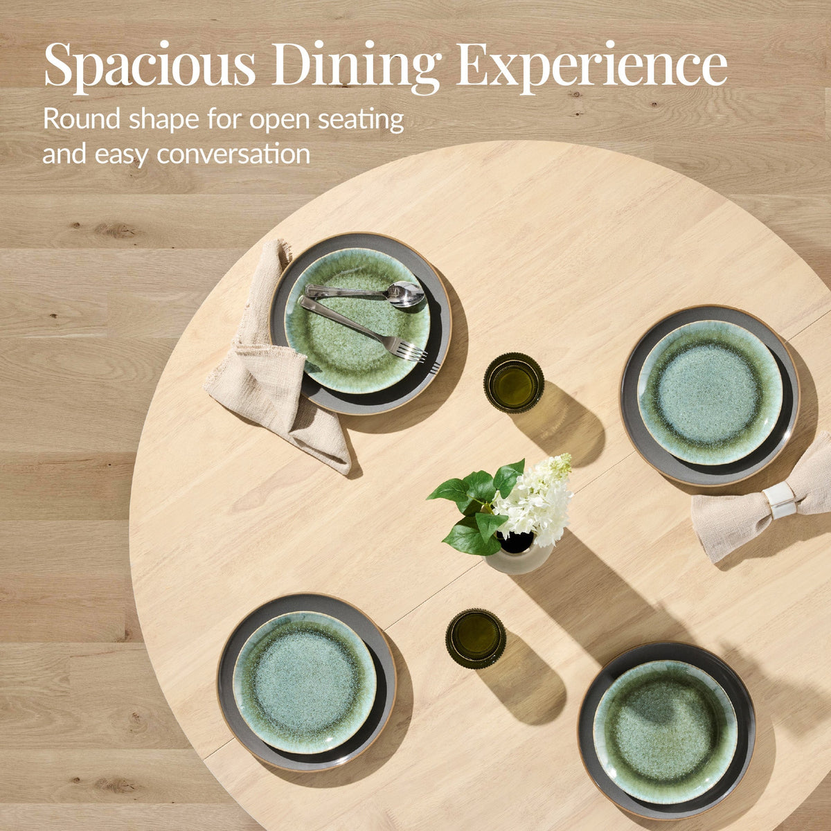 47In Round Solid Wood Dining Table, Modern Farmhouse Table For 4, Space Saving, Easy Assembly