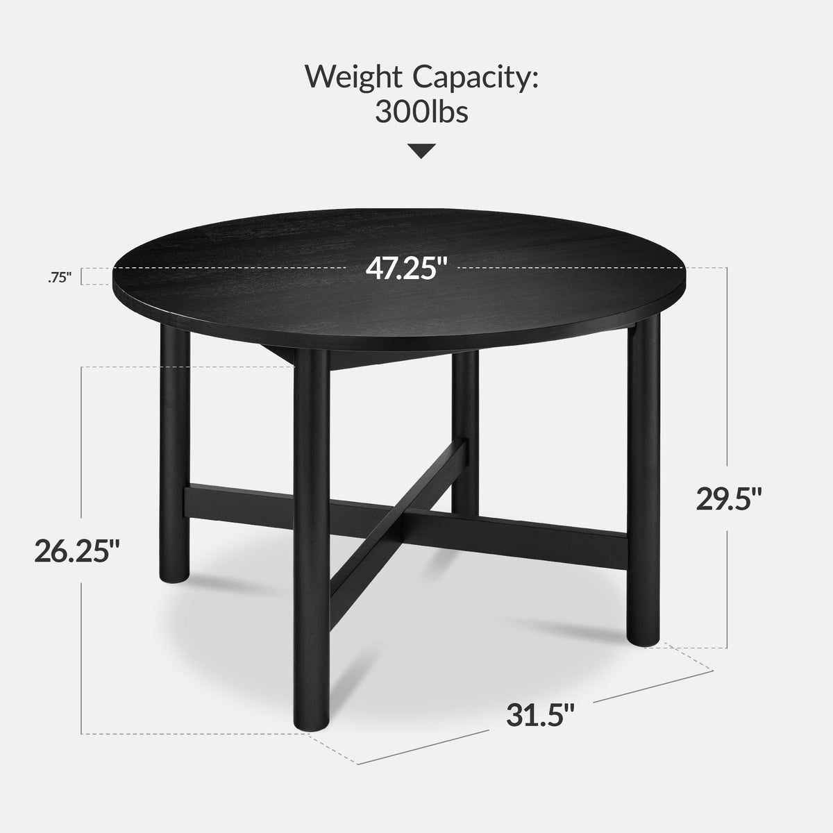 47In Round Solid Wood Dining Table, Modern Farmhouse Table For 4, Space Saving, Easy Assembly