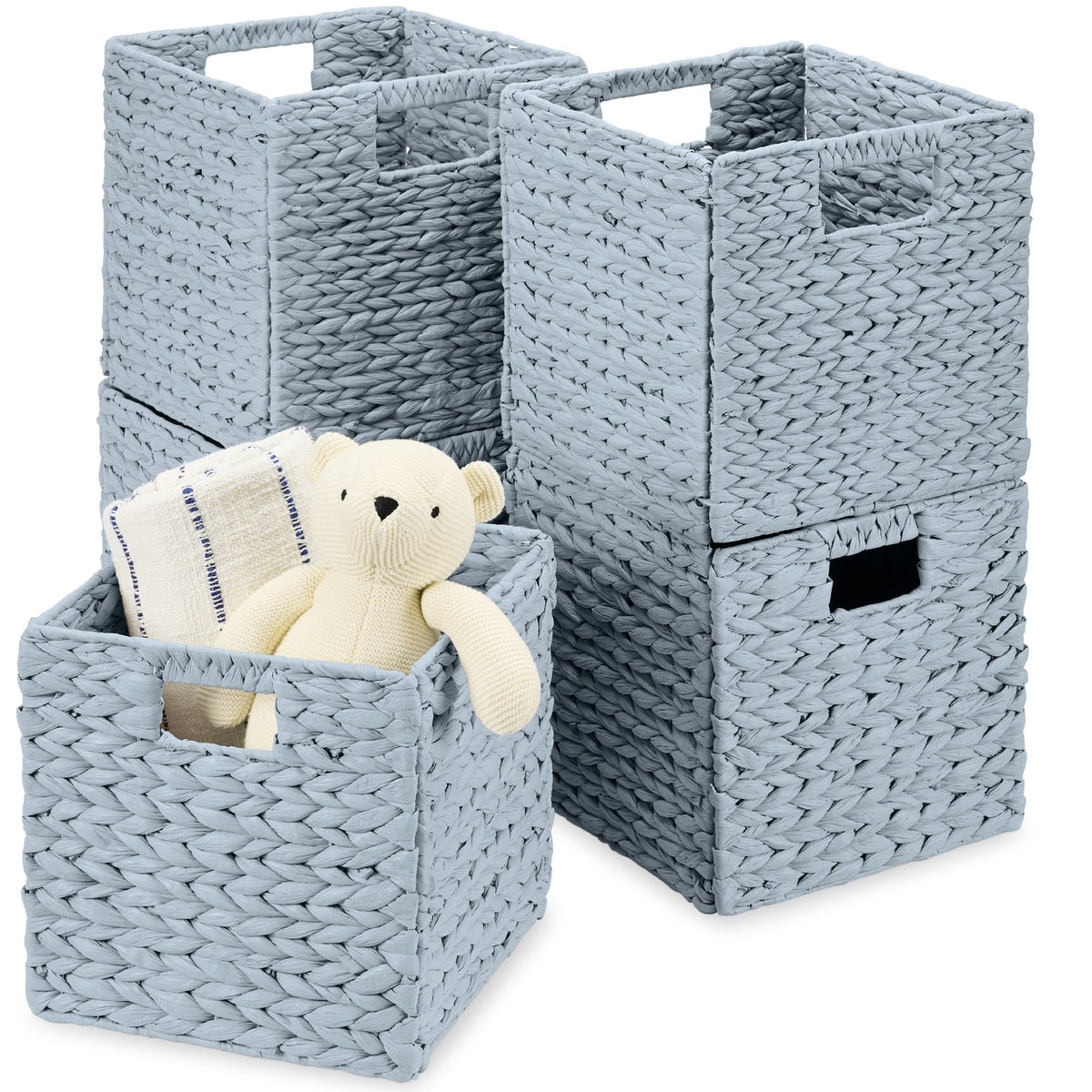 Set of 5 Collapsible Hyacinth Storage Baskets w/ Inserts - 10.5x10.5in