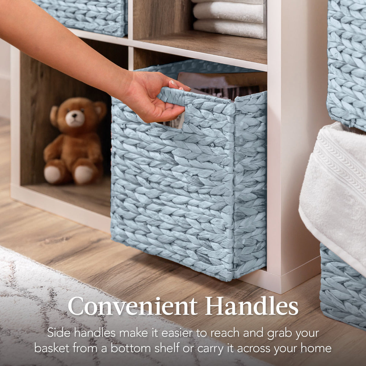 Set of 5 Collapsible Hyacinth Storage Baskets w/ Inserts - 10.5x10.5in