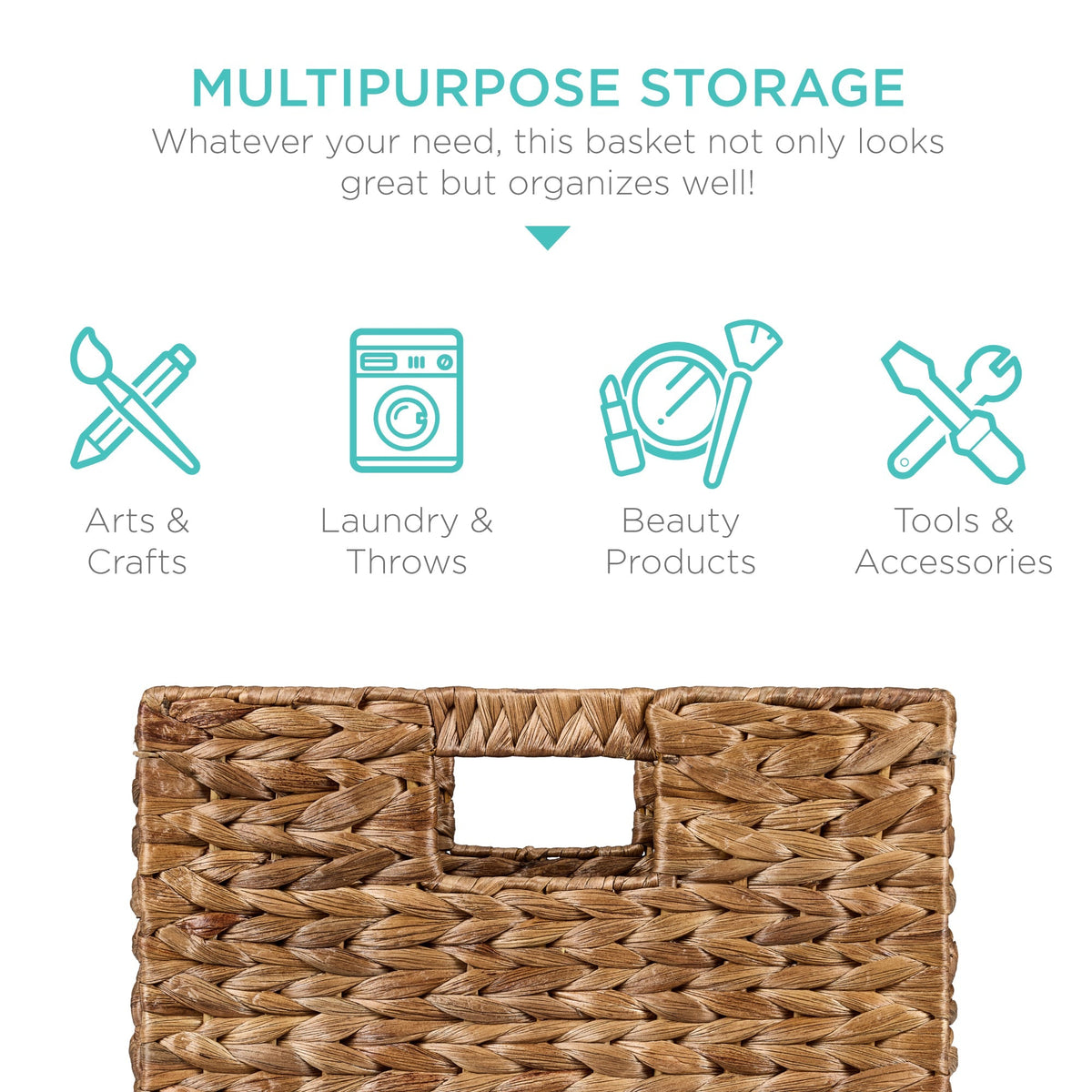 Set of 5 Collapsible Hyacinth Storage Baskets w/ Inserts - 12x12in