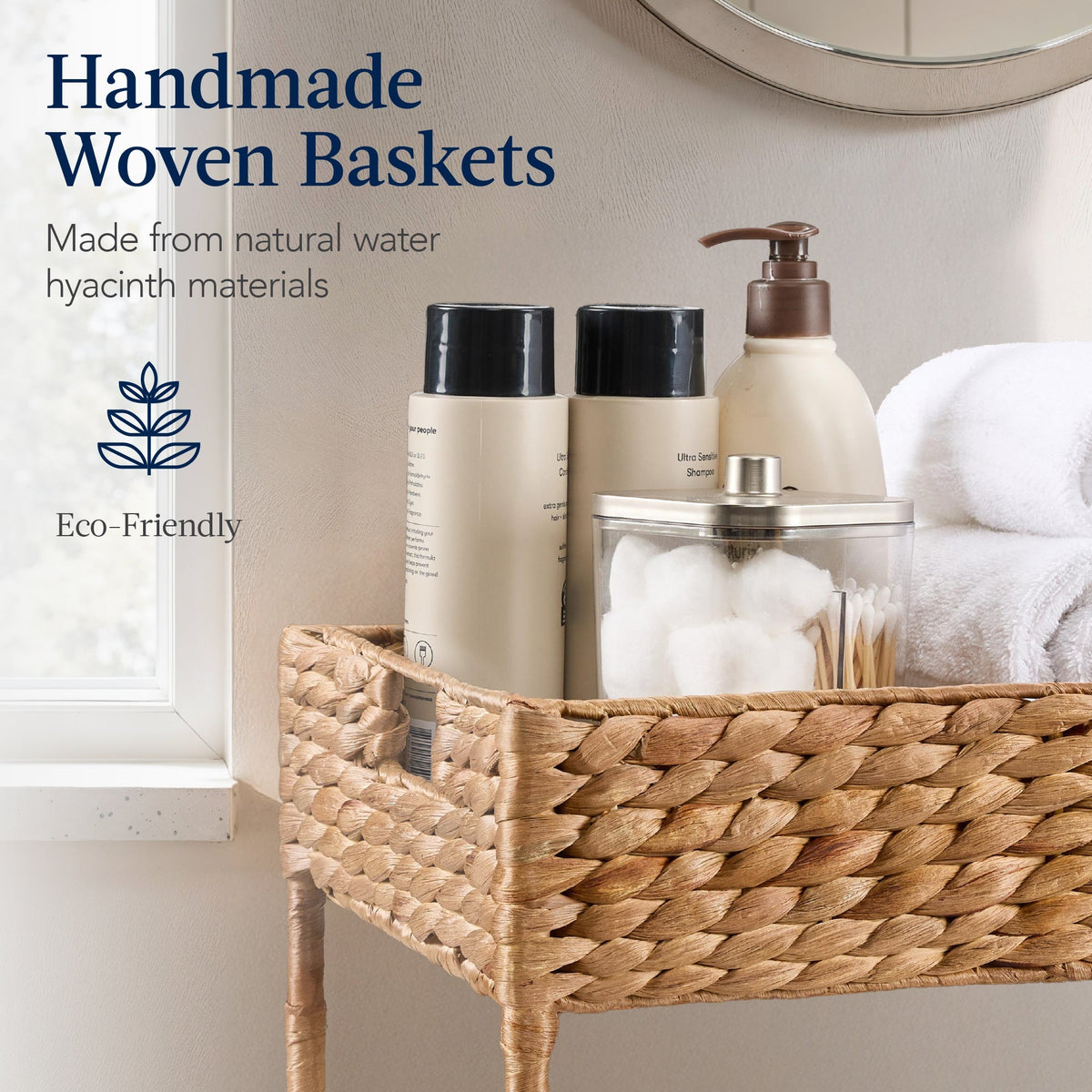 3-Tier Water Hyacinth Rolling Utility Cart w/ Weaved Baskets  Natural