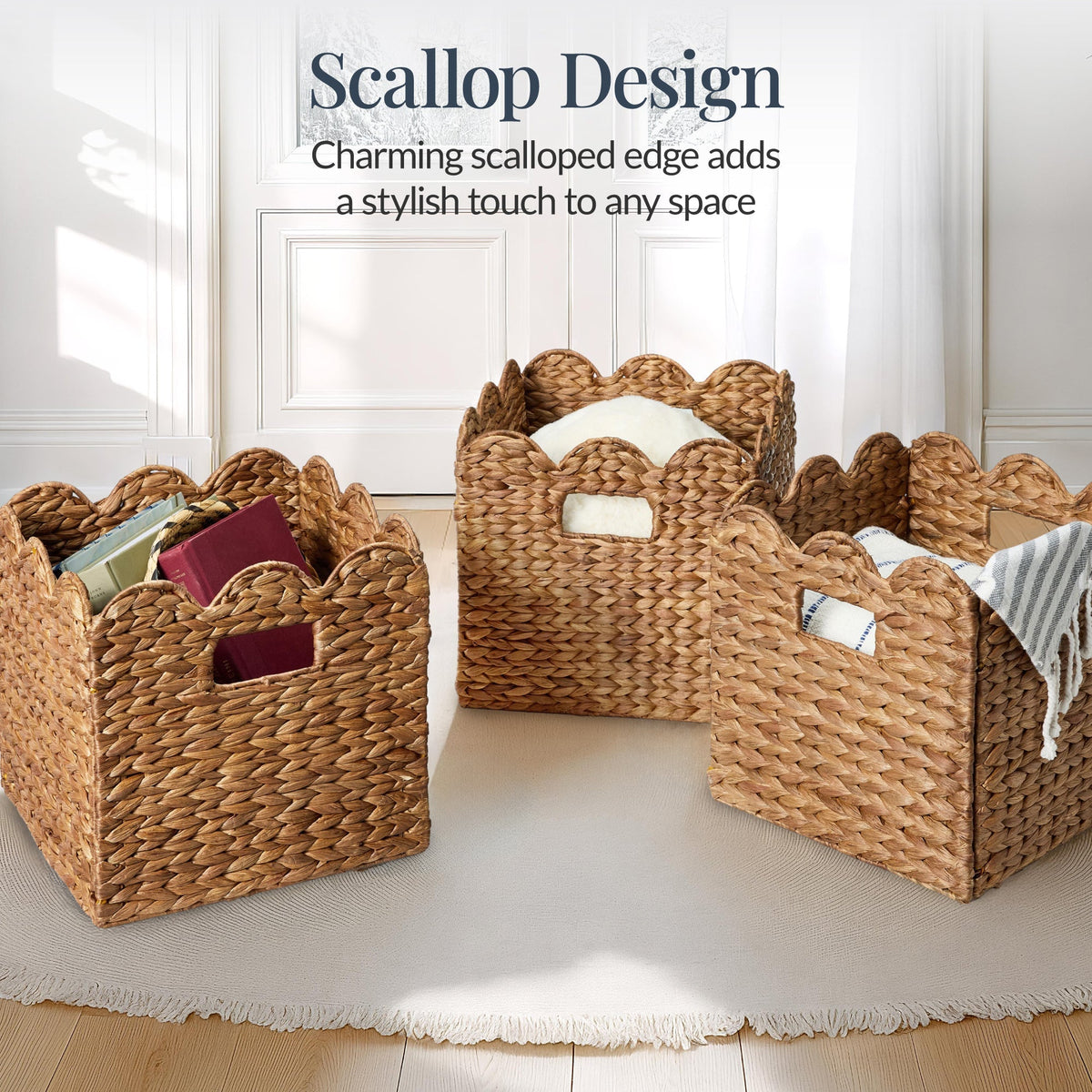 Scalloped 13 x 13in Hyacinth Storage Basket Set of 5