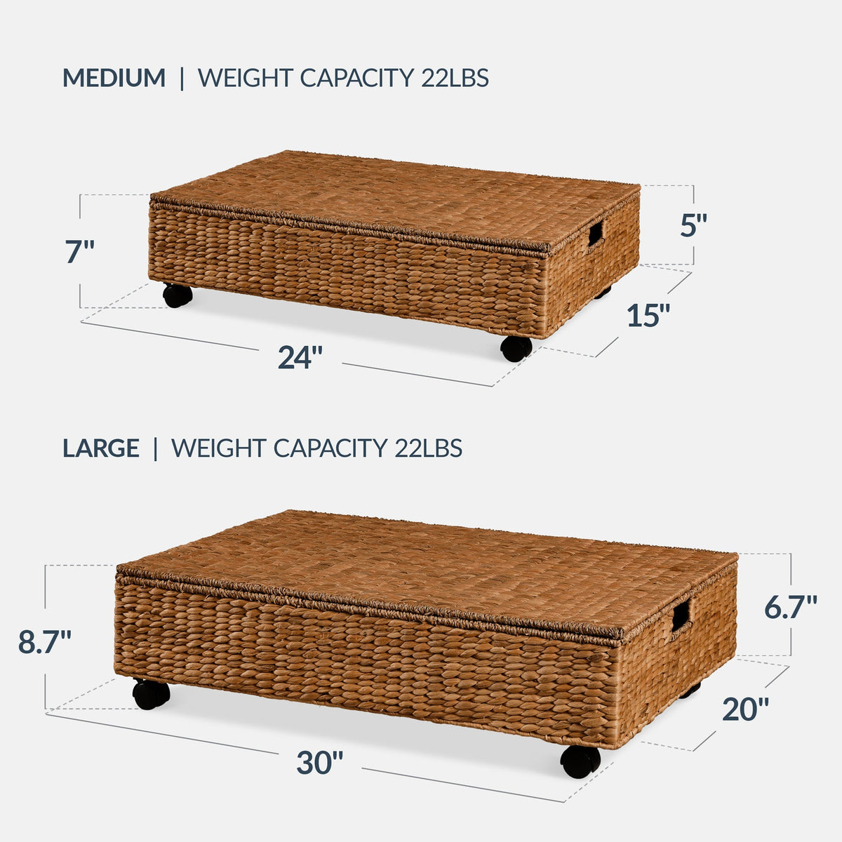 2 PC Water Hyacinth Nesting Underbed Storage Baskets