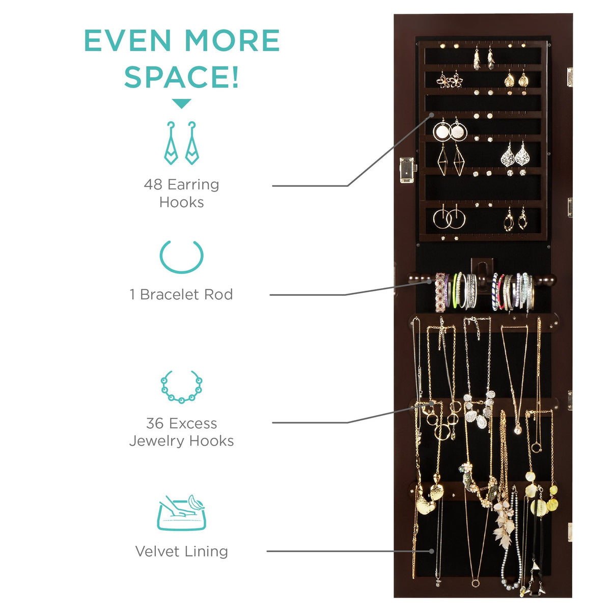 6-Tier Standing Jewelry Mirror Armoire w/ LED Lights