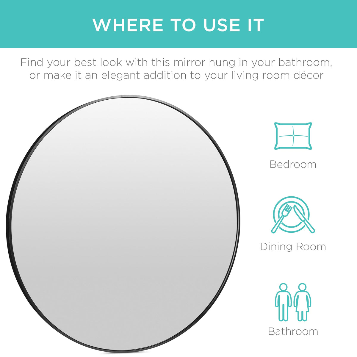 Framed Round Bathroom Vanity Wall Mirror w/ Anti-Blast Film - 36in