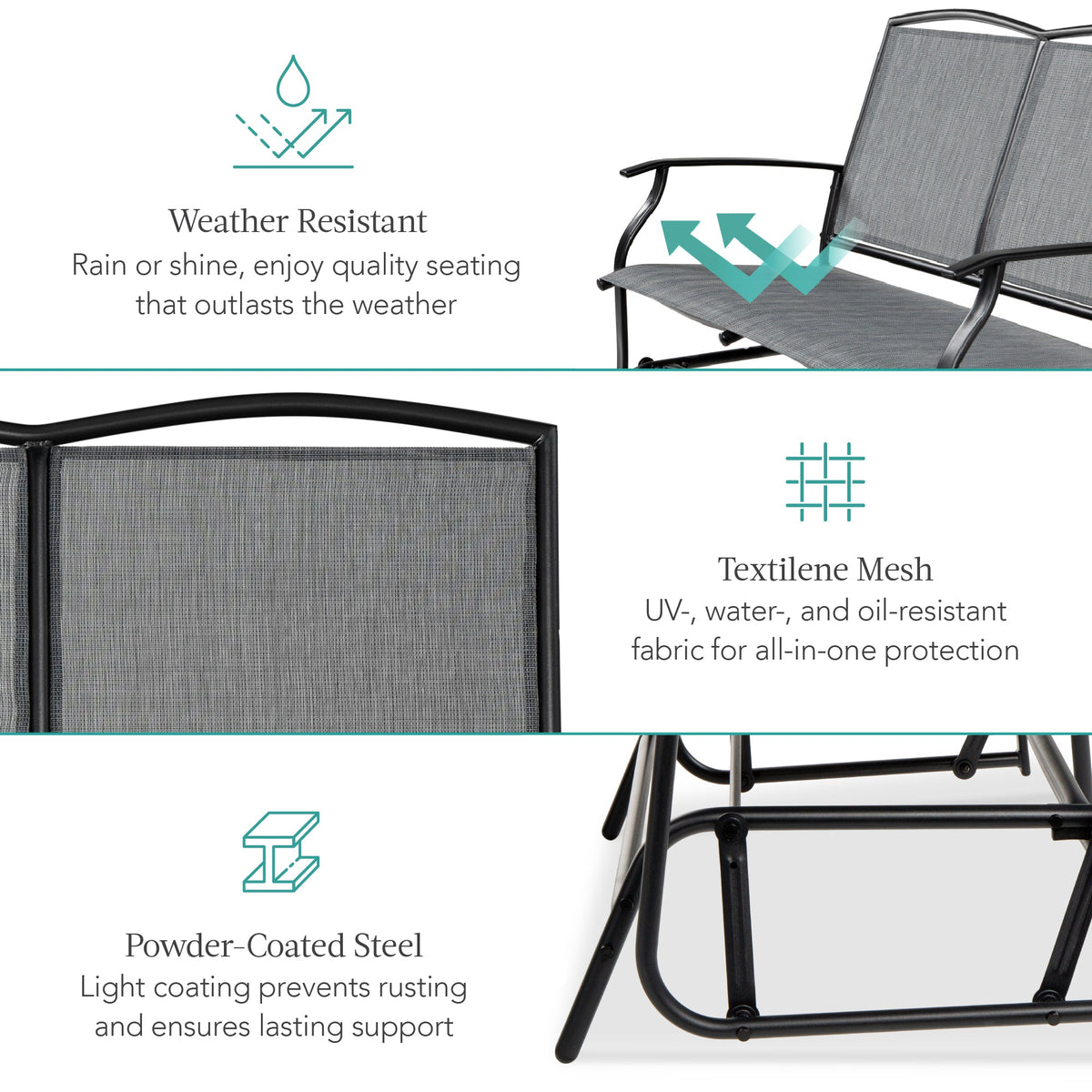 2-Person Patio Loveseat Swing Glider, Bench Rocker w/ Armrests
