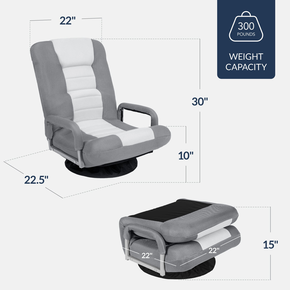 Gaming Floor Chair w/ 360-Degree Swivel, Armrest, Adjustable Backrest