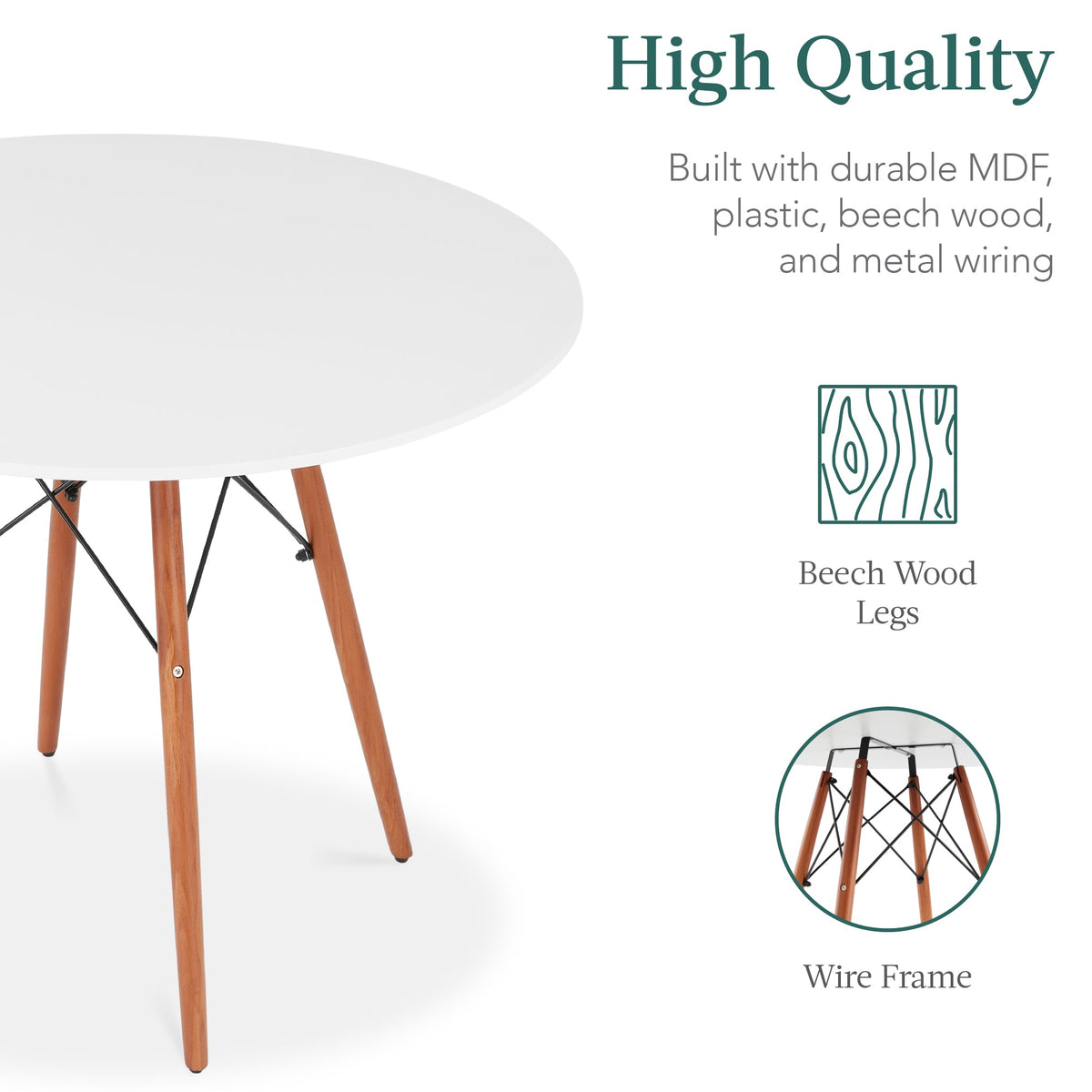 5-Piece Mid-Century Modern Dining Set w/ 4 Chairs, Wooden Legs, Metal Frame
