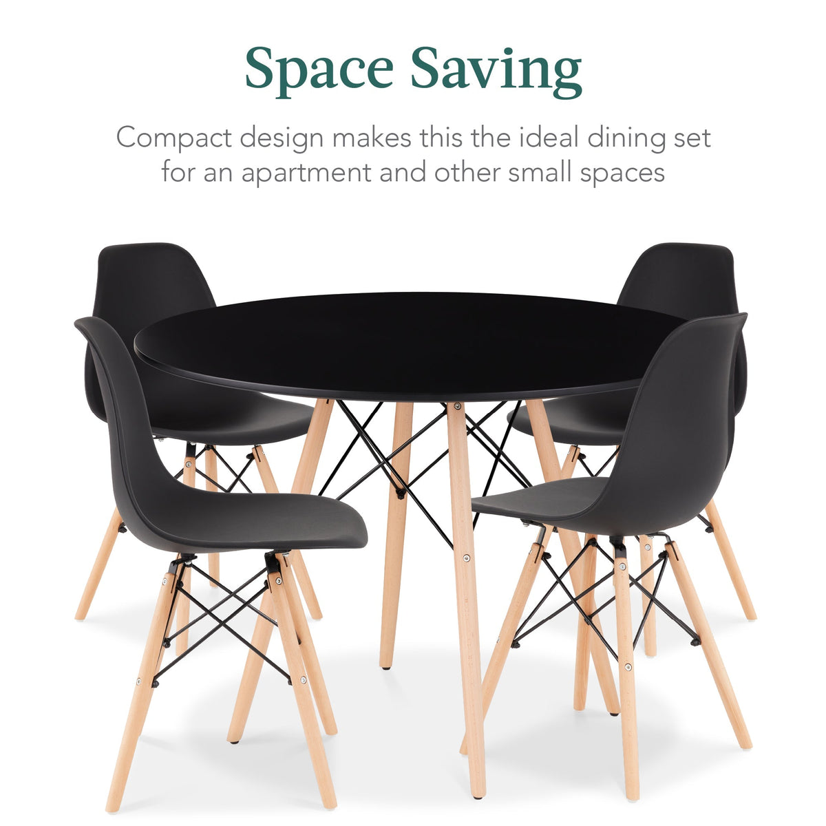 5-Piece Mid-Century Modern Dining Set w/ 4 Chairs, Wooden Legs, Metal Frame