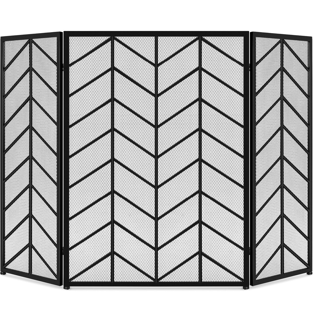 3-Panel Iron Chevron Fireplace Screen w/ Handles - 52x31in