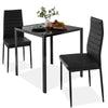 3-Piece Dining Table Set w/ Glass Top, Leather Chairs
