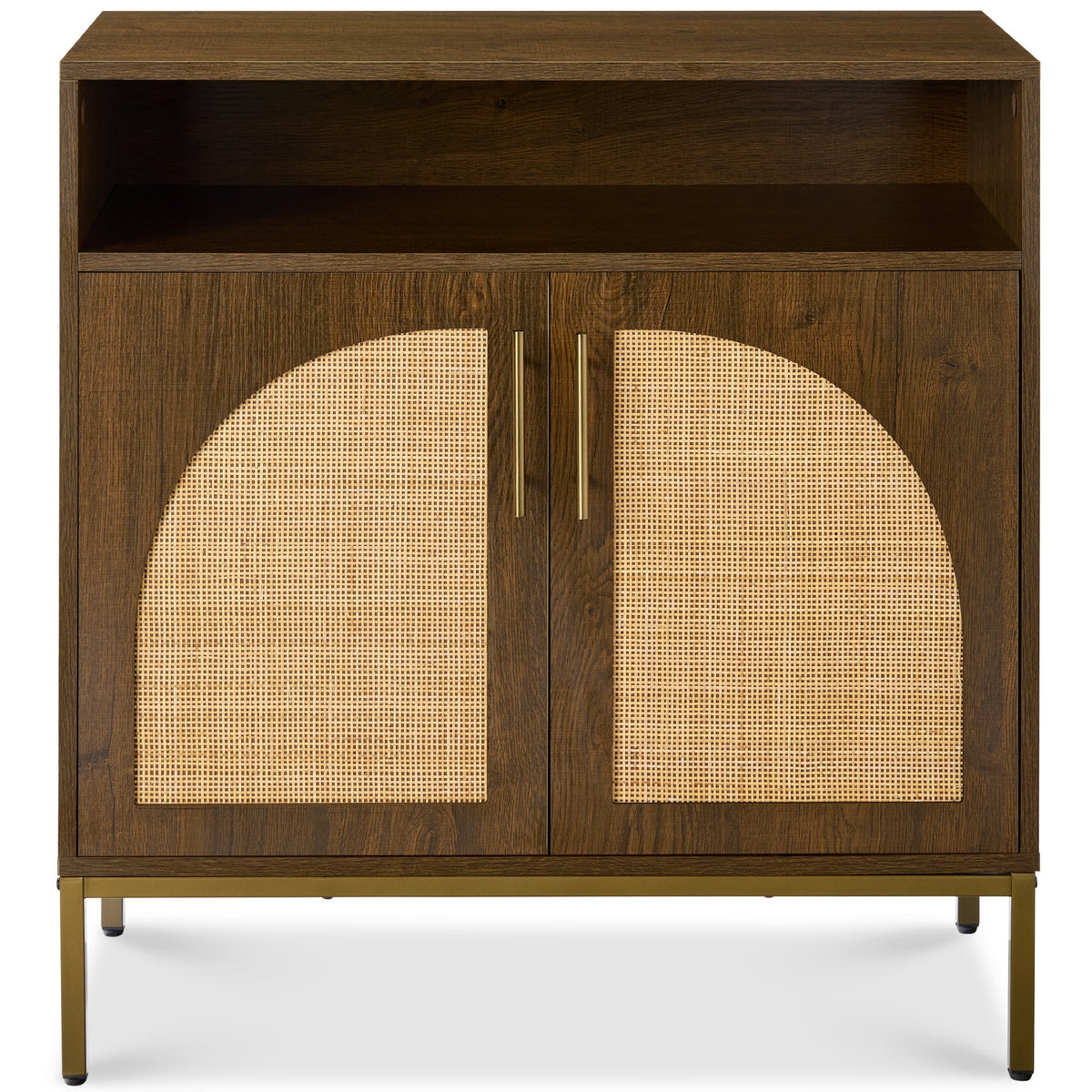2-Door Rattan Cabinet, Buffet, w/ Cord Cutout & Storage Shelf, Natural