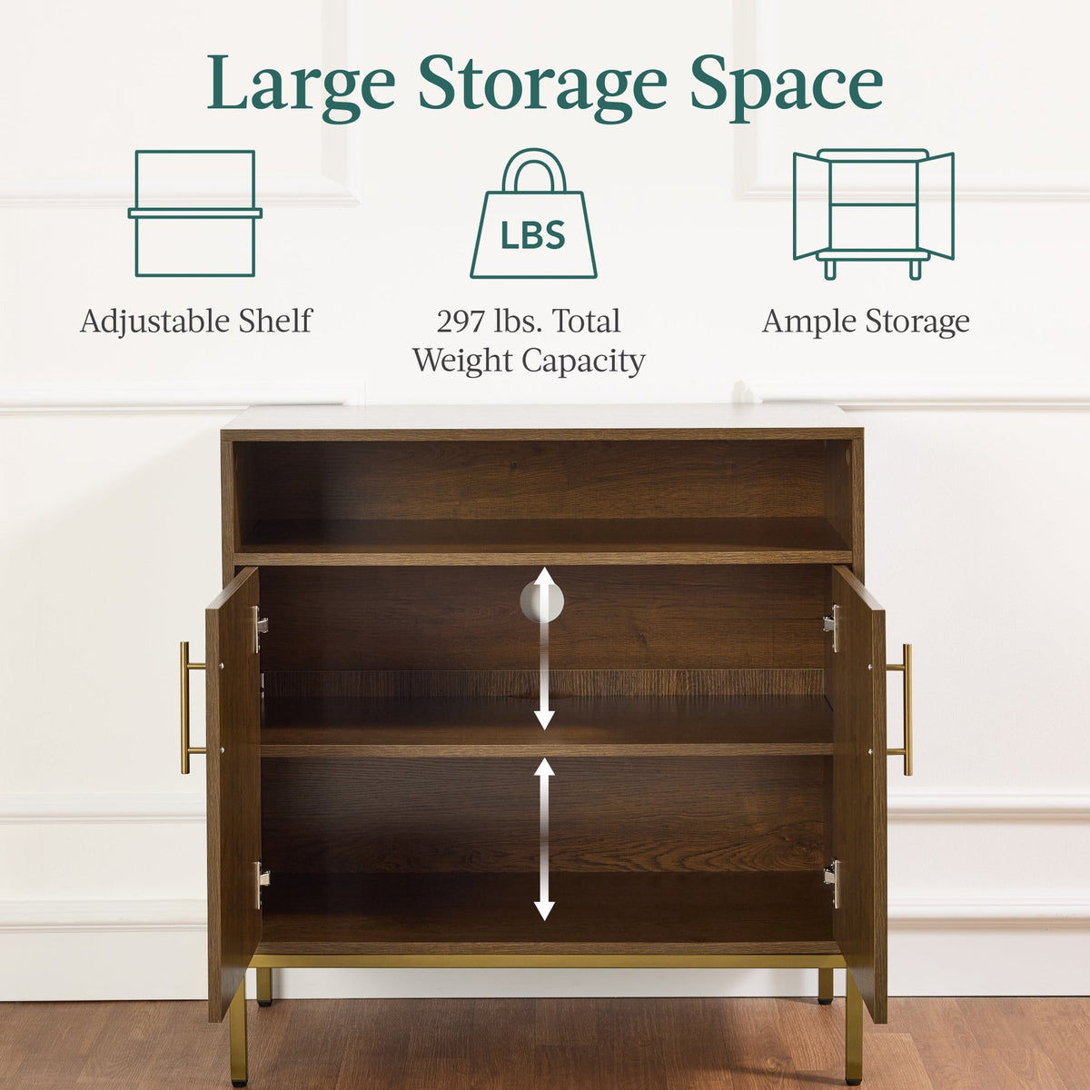 2-Door Rattan Cabinet, Buffet, w/ Cord Cutout & Storage Shelf, Natural