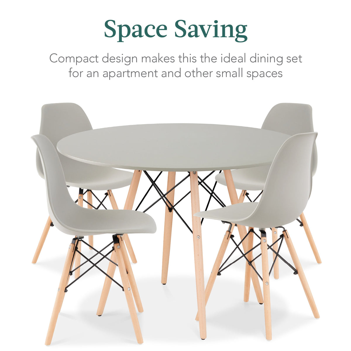 5-Piece Mid-Century Modern Dining Set w/ 4 Chairs, Wooden Legs, Metal Frame