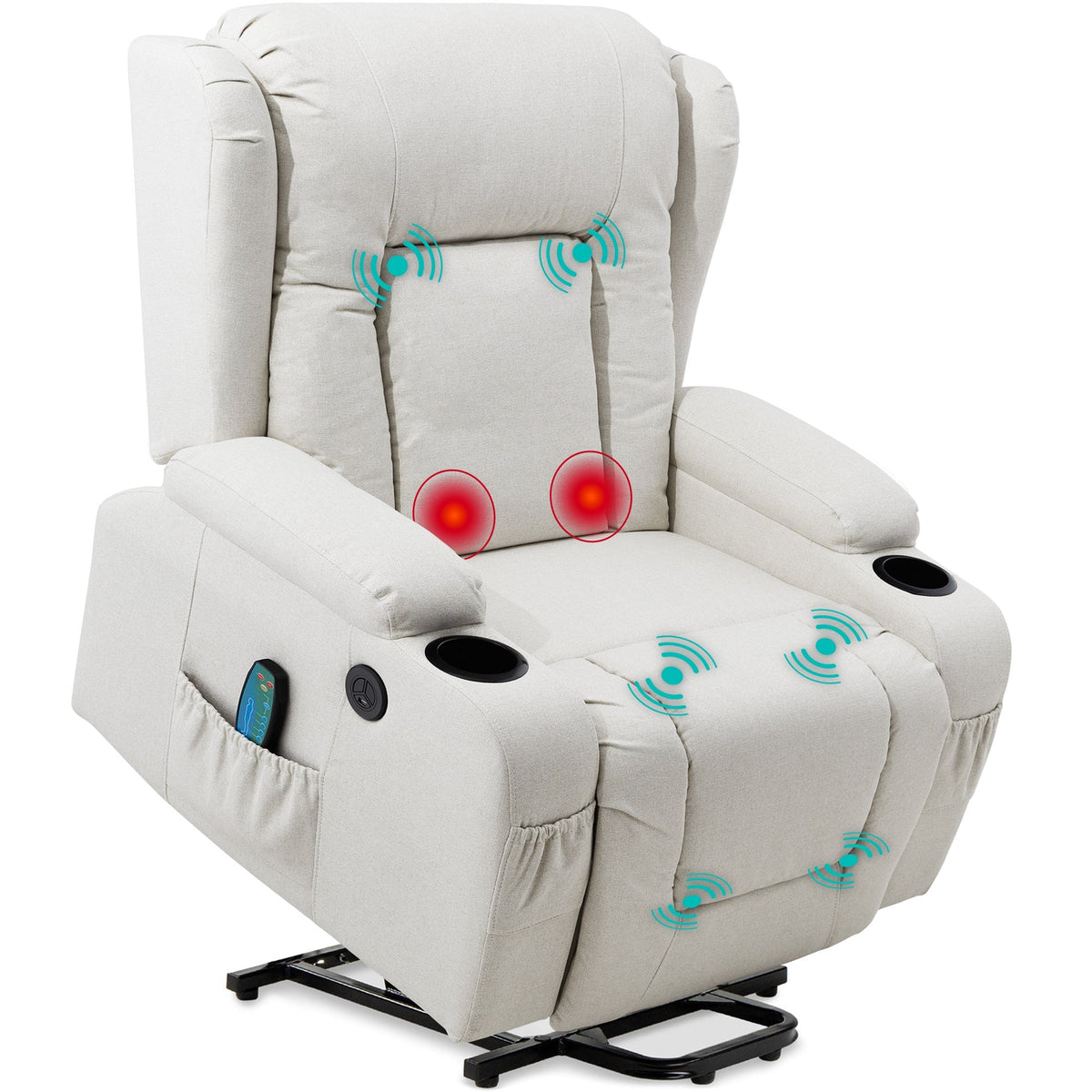 Electric Power Lift Recliner Massage Chair w/ Heat, USB Port, Cupholders