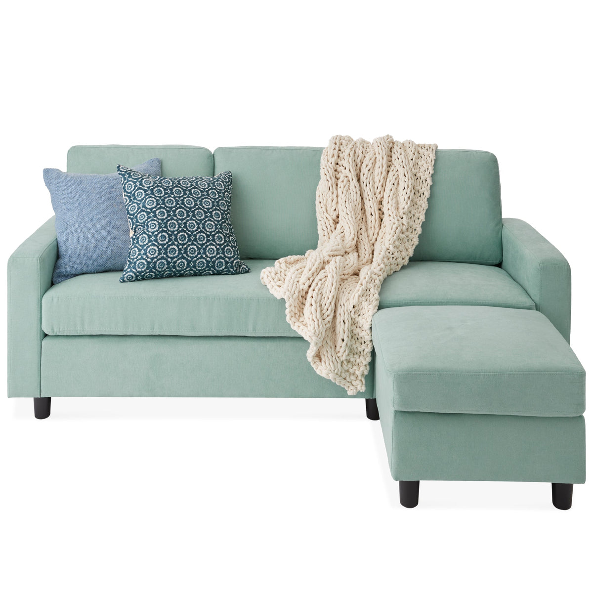 Upholstered Sectional Sofa Couch w/ Chaise Lounge, Reversible Ottoman Bench