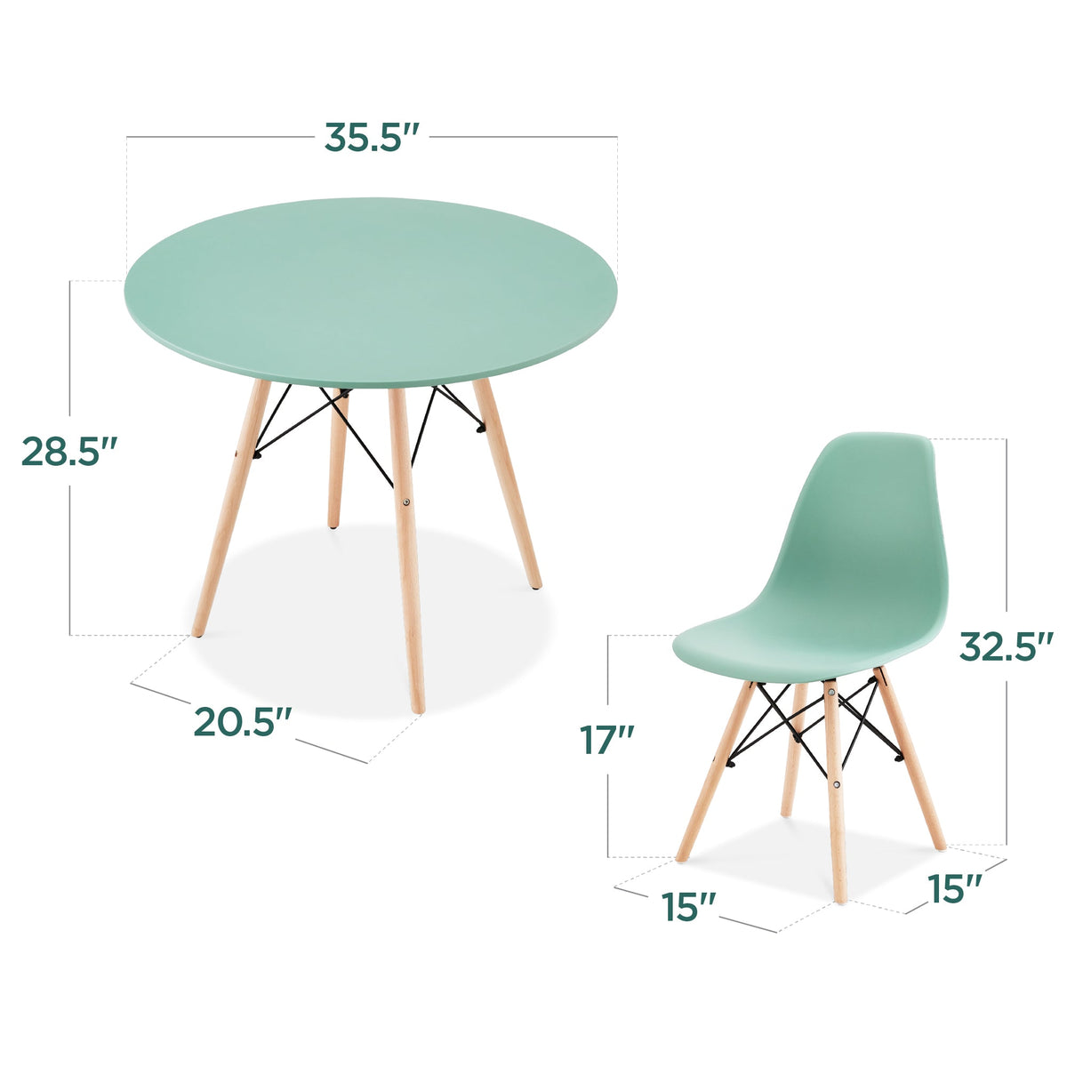 5-Piece Mid-Century Modern Dining Set w/ 4 Chairs, Wooden Legs, Metal Frame