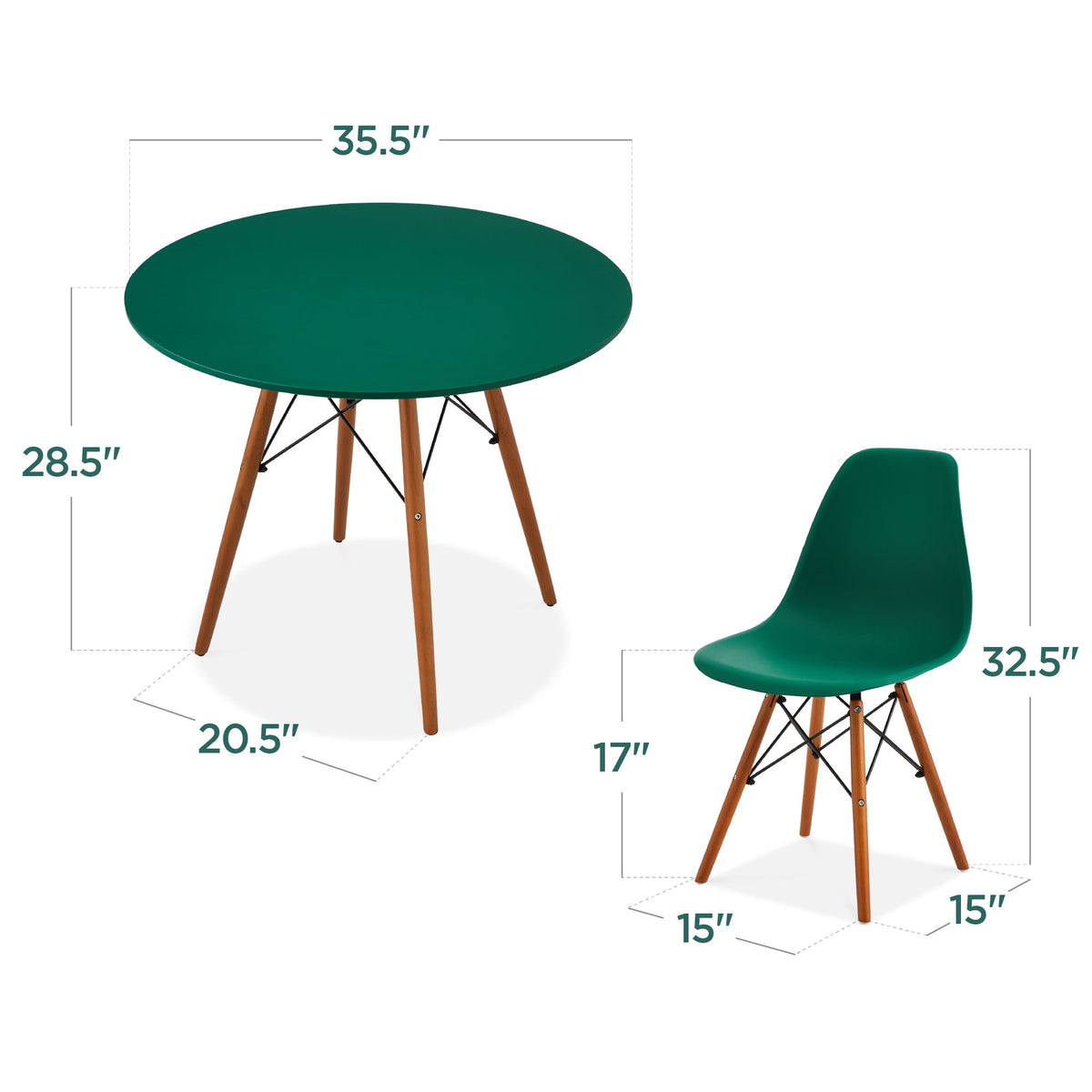 5-Piece Mid-Century Modern Dining Set w/ 4 Chairs, Wooden Legs, Metal Frame