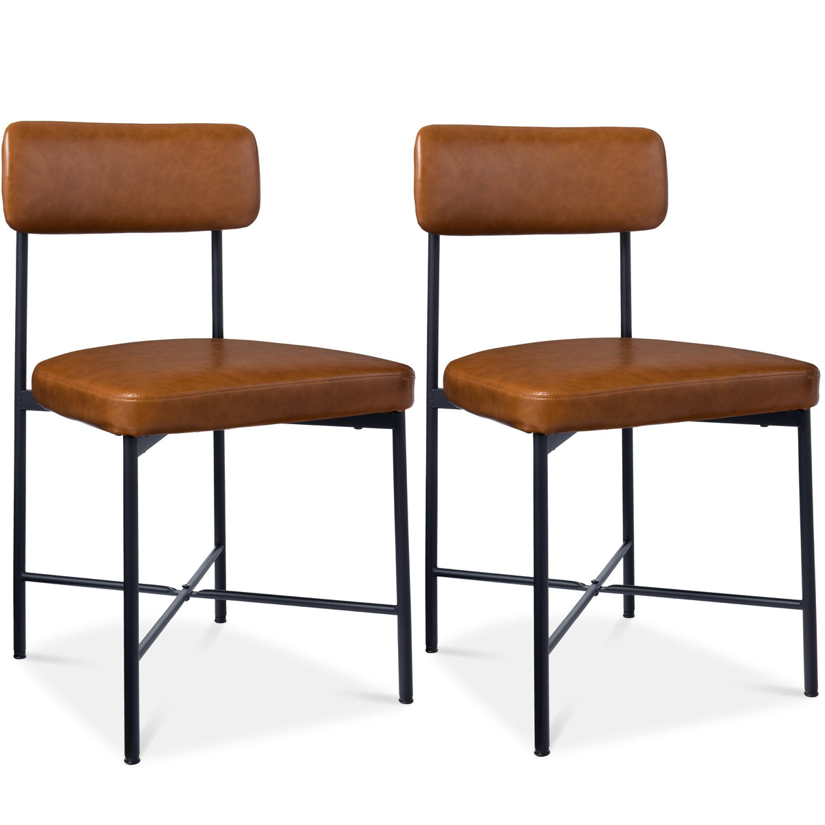 Dining Chair Set of 2, Faux Leather, Standard Height, Metal Frame