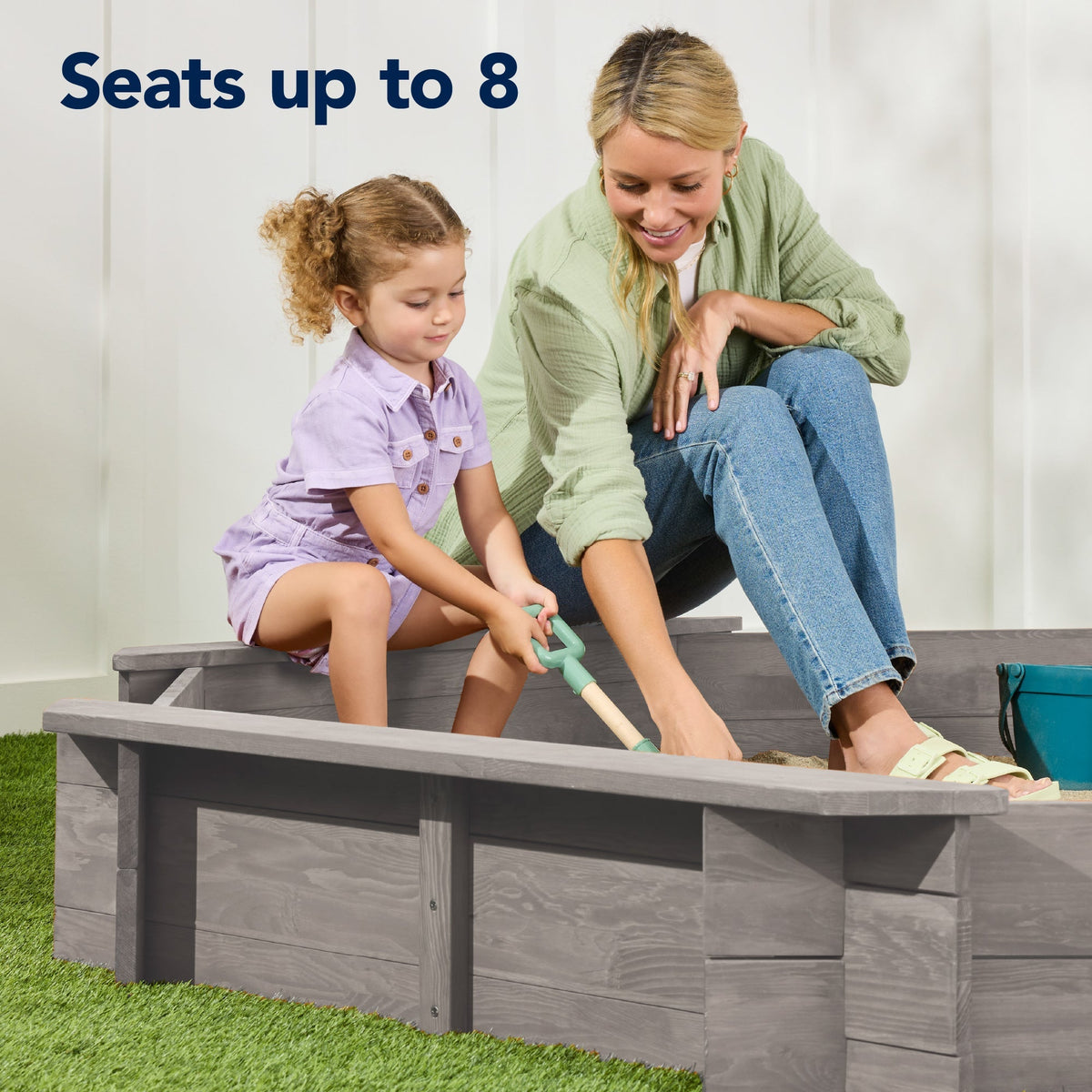 Kid's Wooden Octagonal Sandbox w/ Sand Cover, 4 Reinforced Benches, 8 Seats