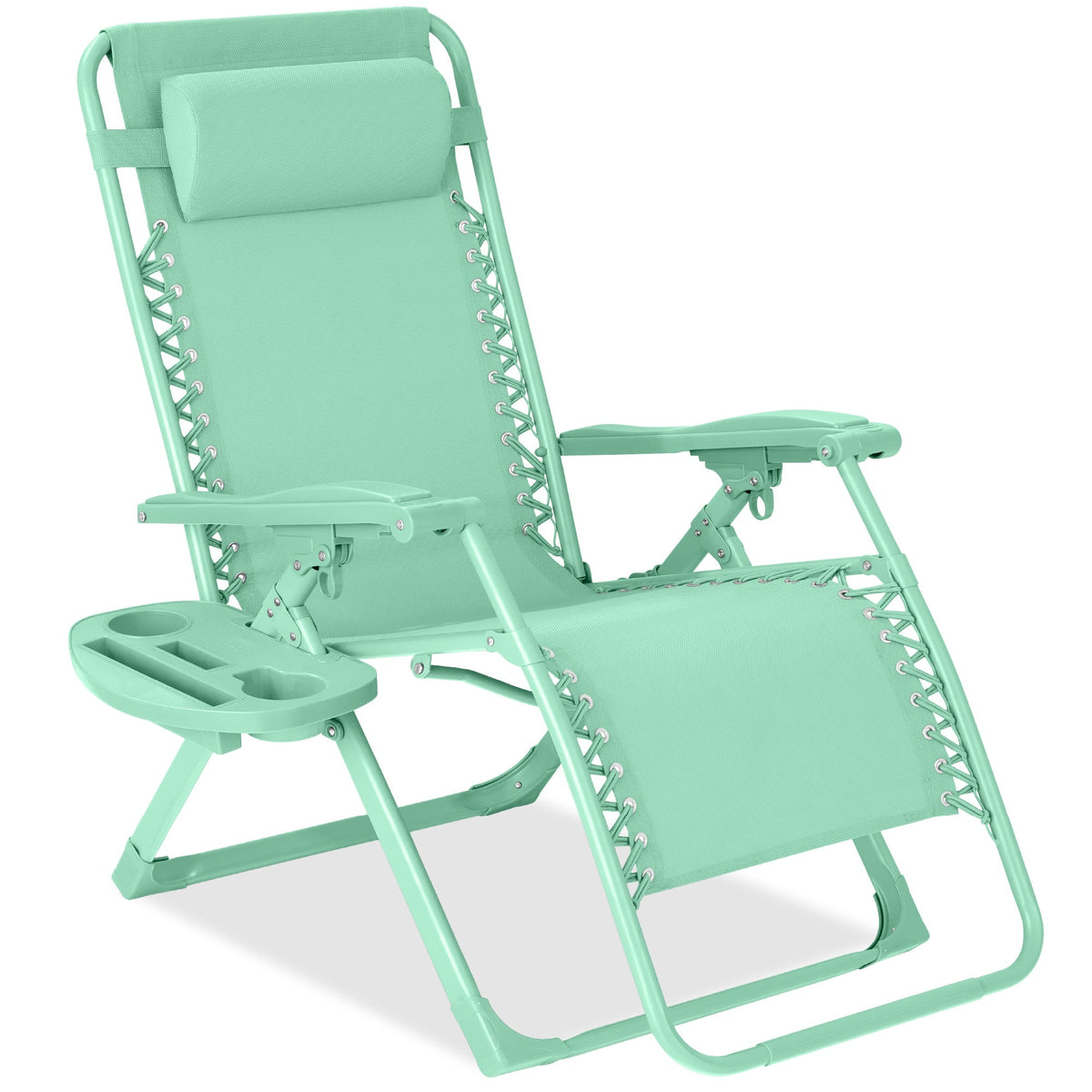 Monochromatic Zero Gravity Patio Chair Recliner w/ Side Tray, Headrest