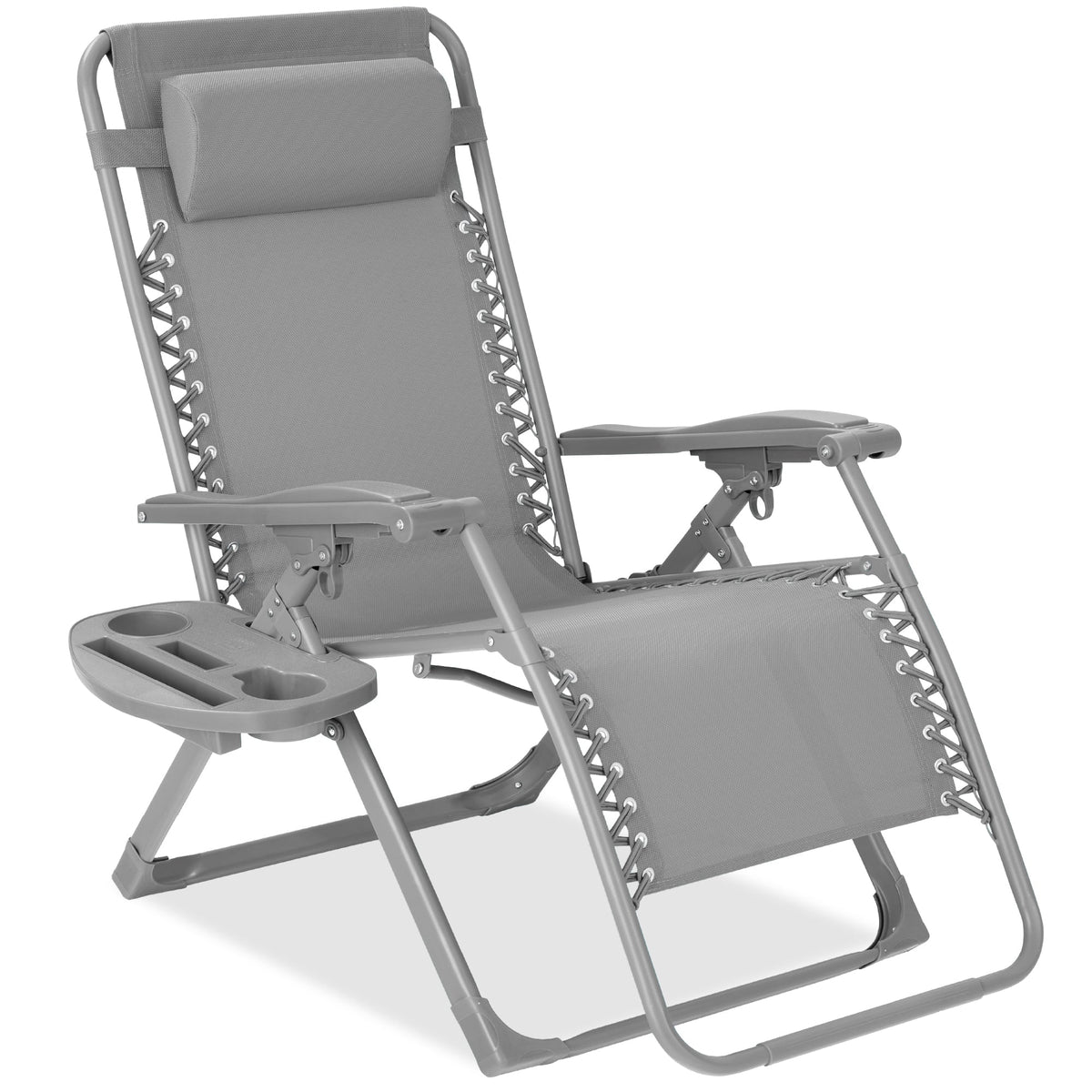 Monochromatic Zero Gravity Patio Chair Recliner w/ Side Tray, Headrest