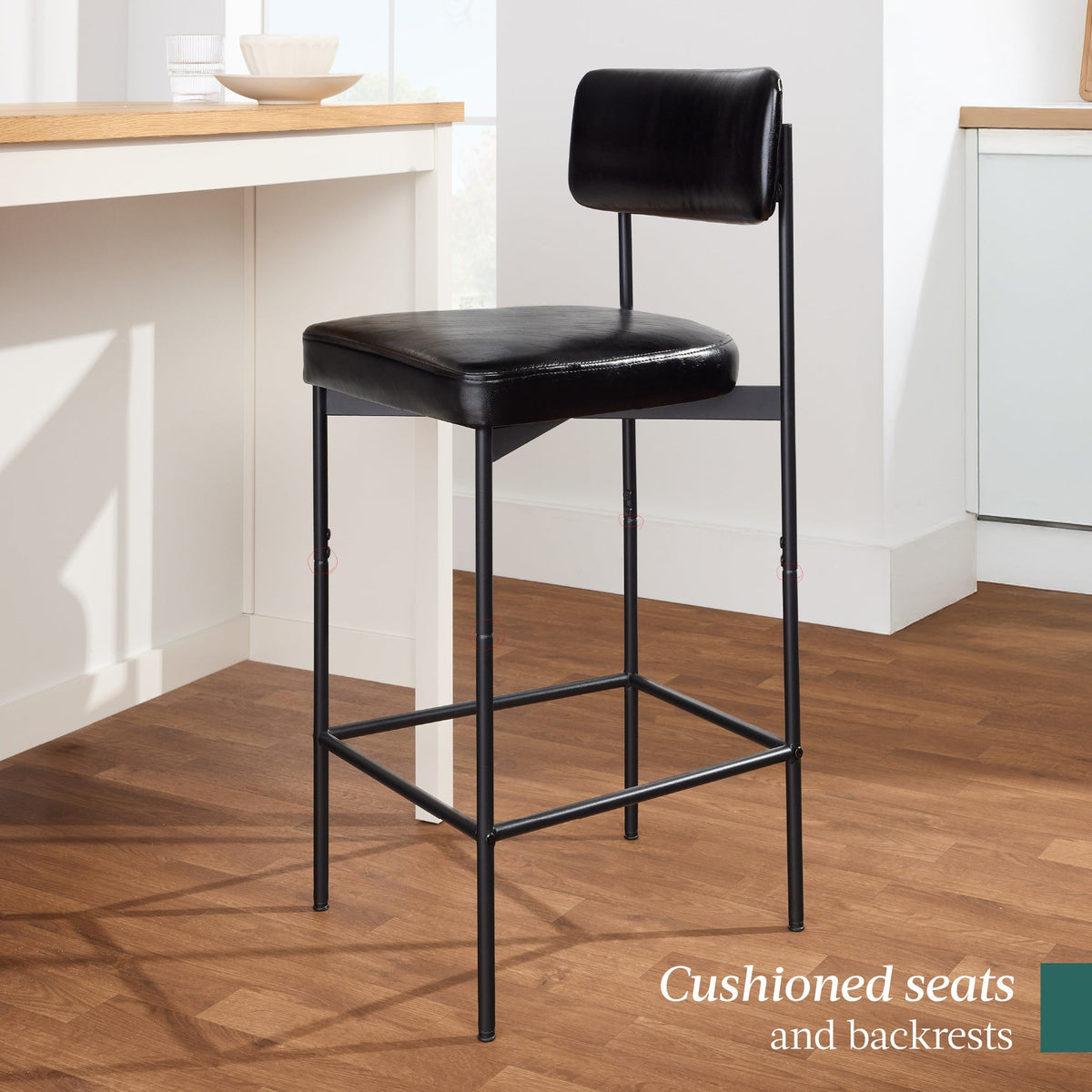 Set of 3 Armless Counter Height Bar Stools, Modern PU Faux Leather Stools