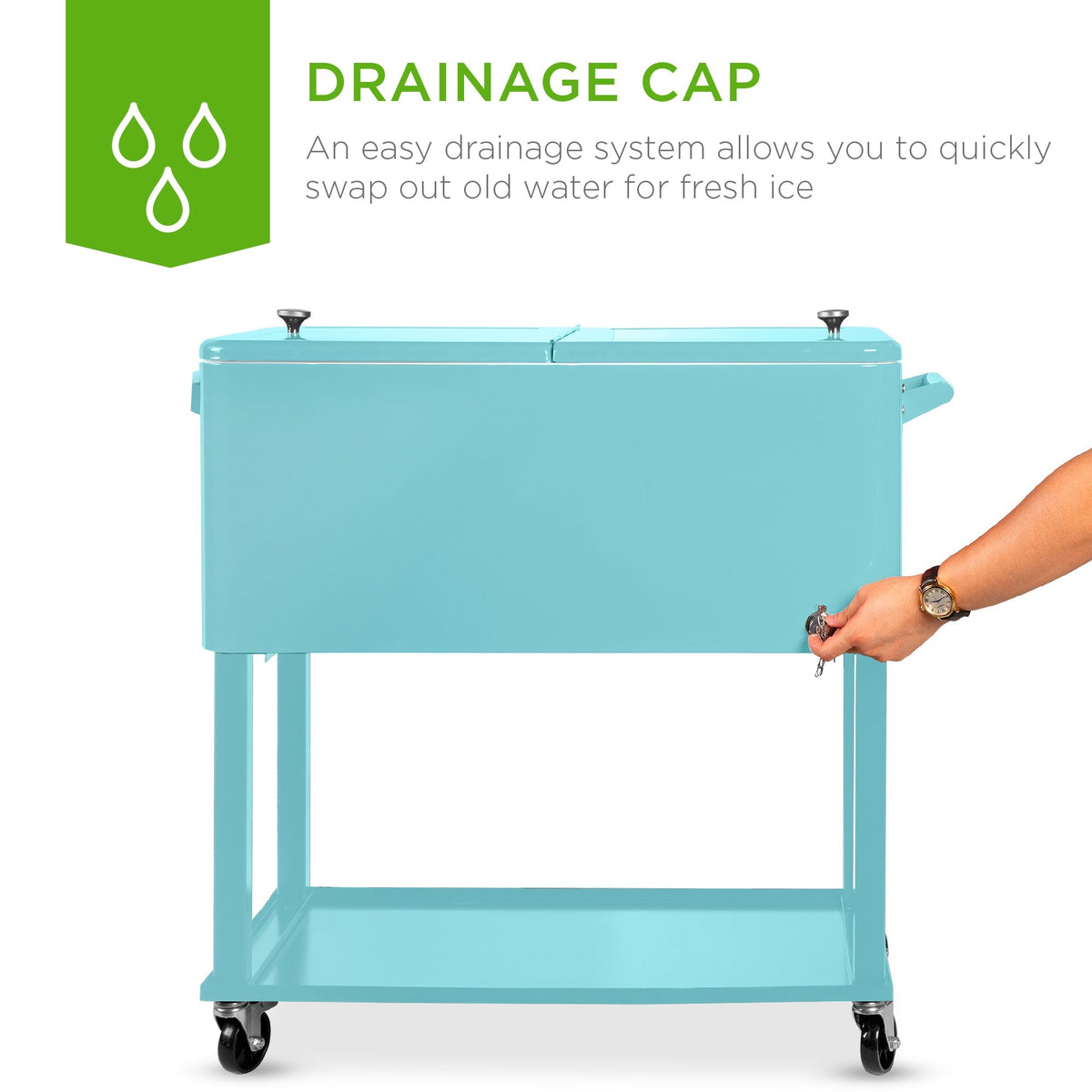 Portable Rolling Cooler Cart w/ Bottle Opener, Catch Tray - 80qt