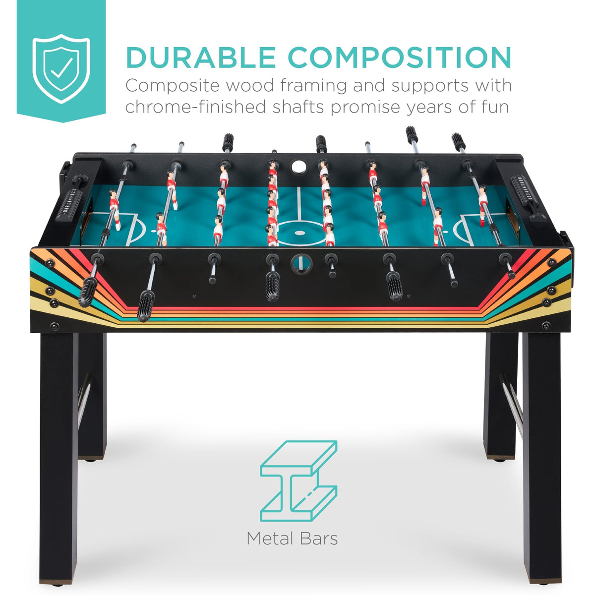 Foosball Game Table, Arcade Table Soccer w/ 2 Cup Holders, 2 Balls - 48in