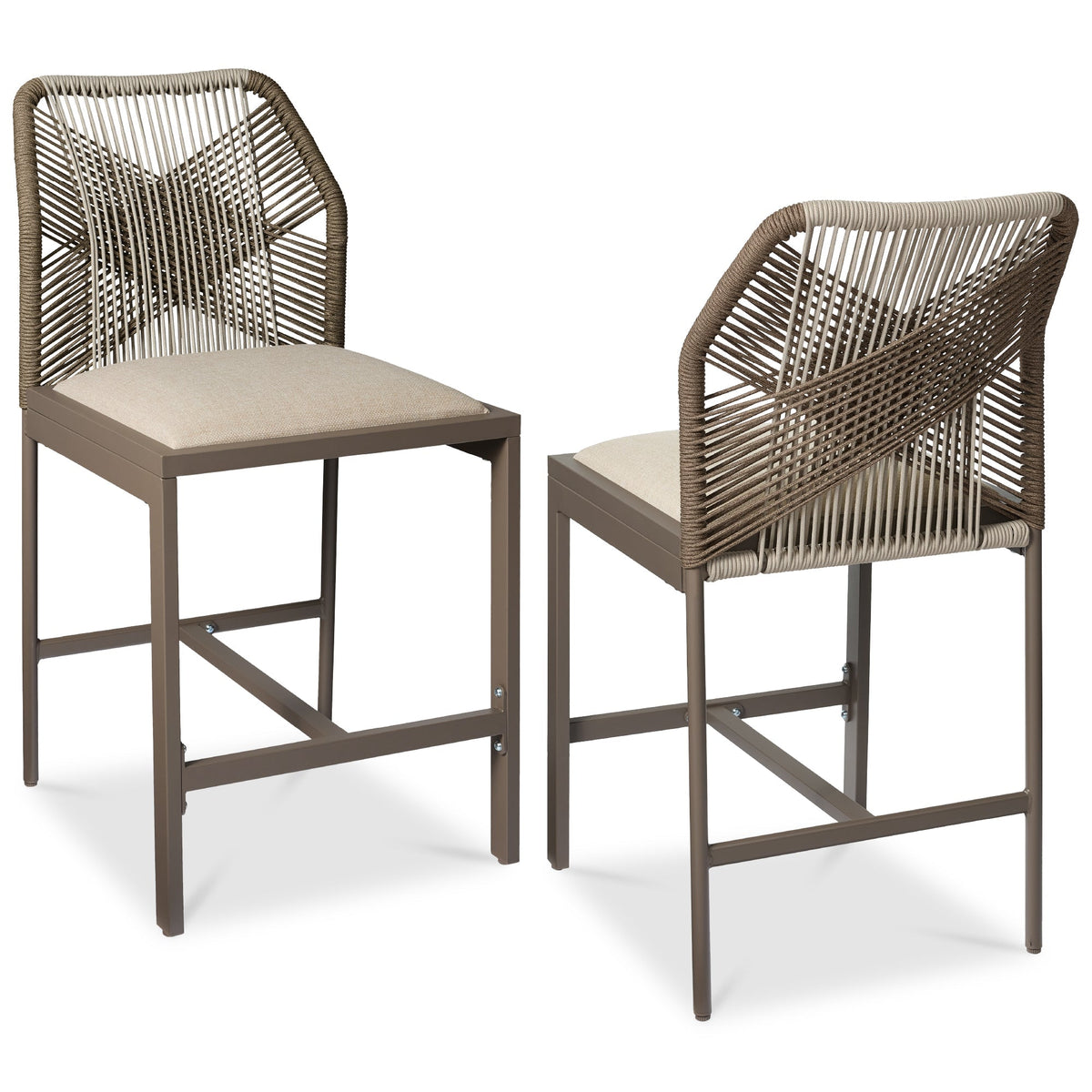 Set of 2 Indoor Outdoor Counter Height Bar Stools w/ All-Weather Rope