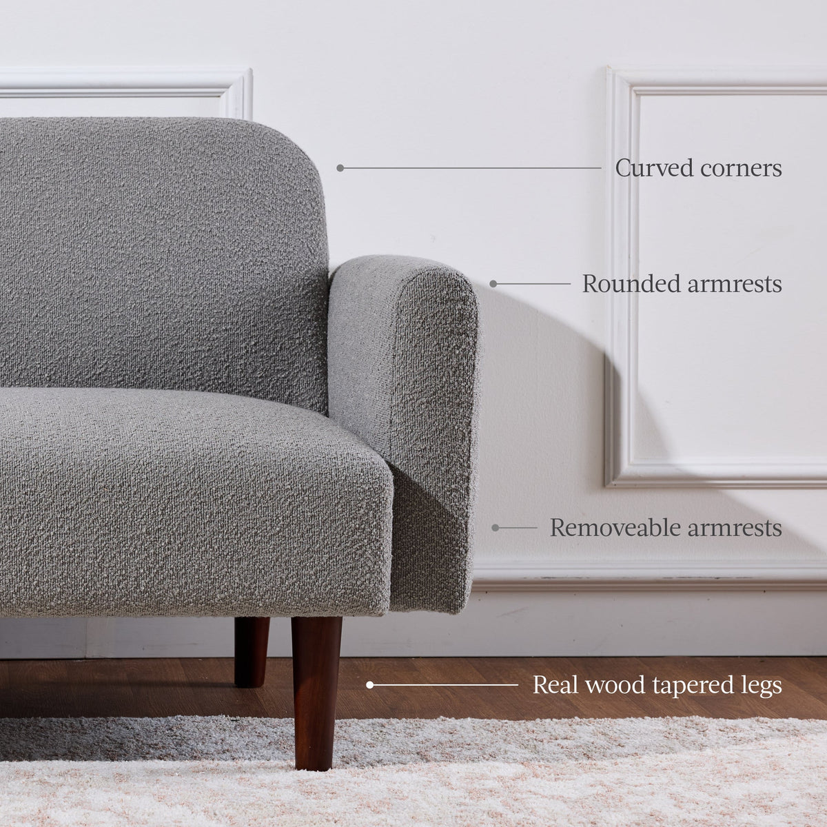 Curved Convertible Futon, Boucle Fabric Split-Back Sleeper Bed