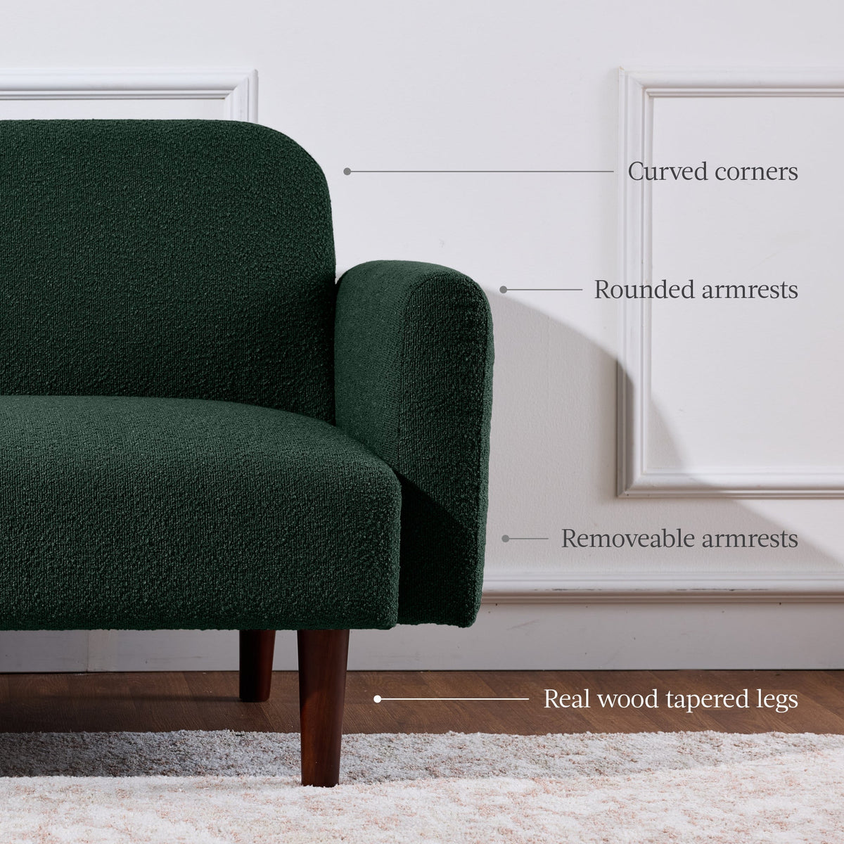 Curved Convertible Futon, Boucle Fabric Split-Back Sleeper Bed
