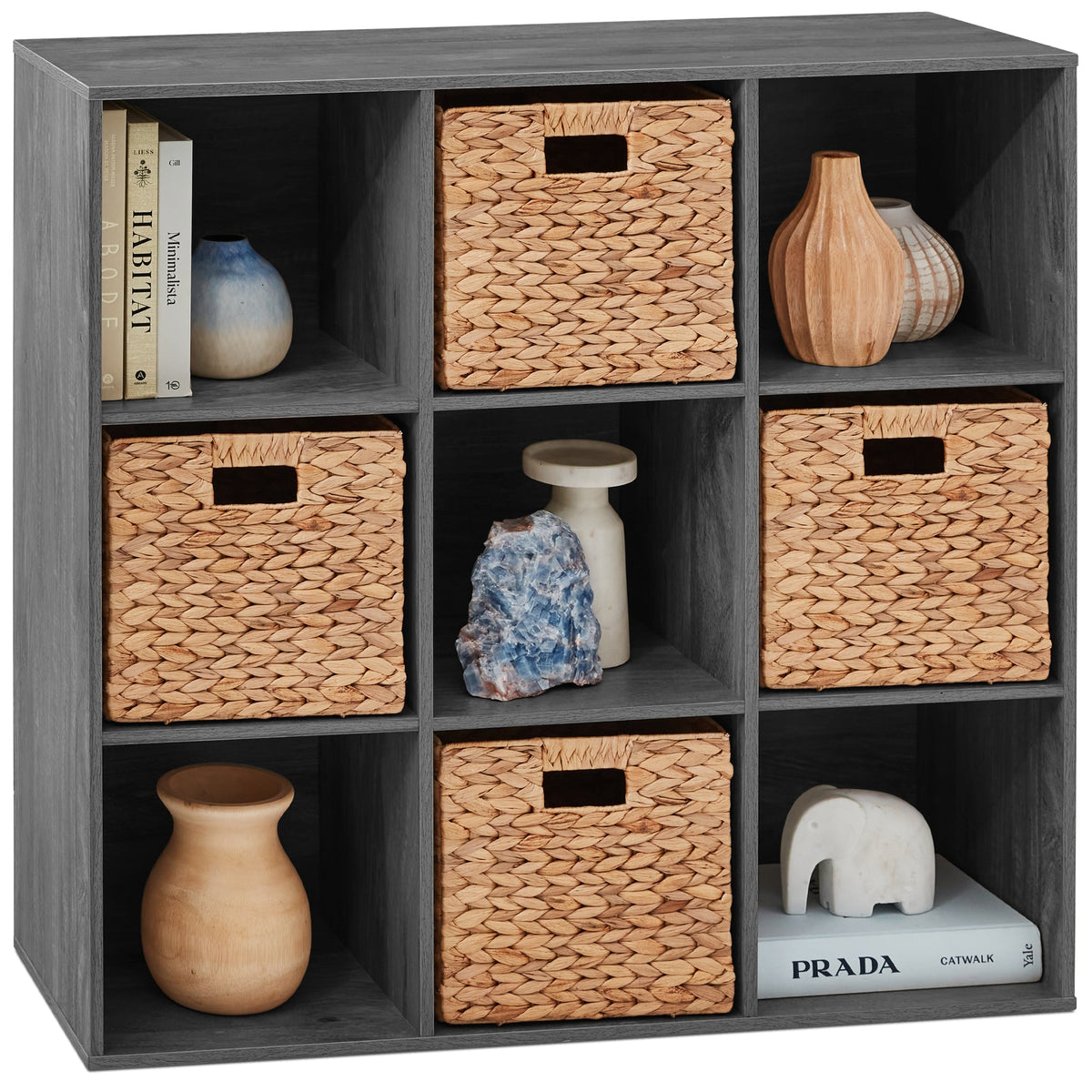 9-Cube Bookshelf Storage Display w/ 3 Removable Panels, Customizable Design