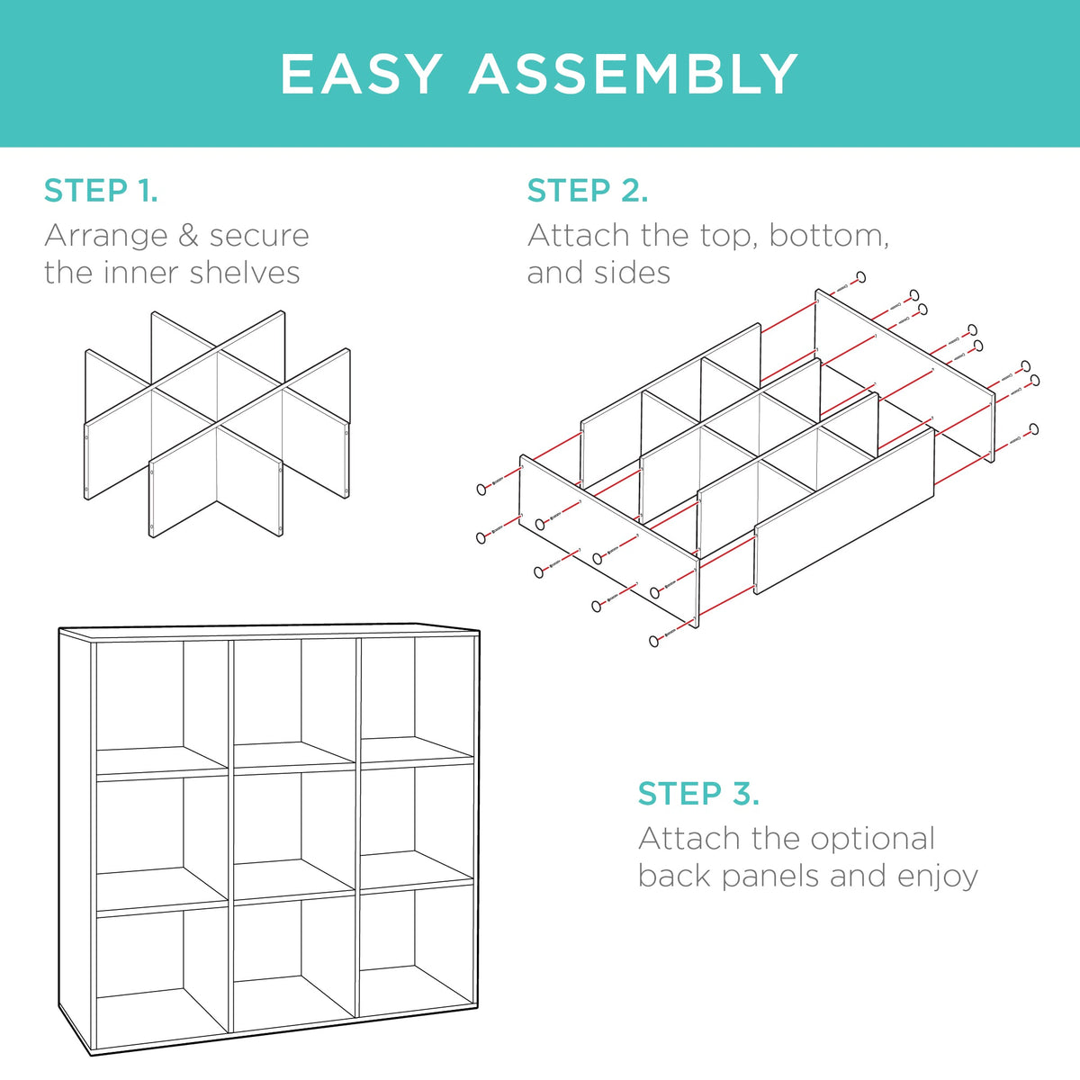 9-Cube Bookshelf, 13.5in Storage Display w/ Removable Panels, Customizable