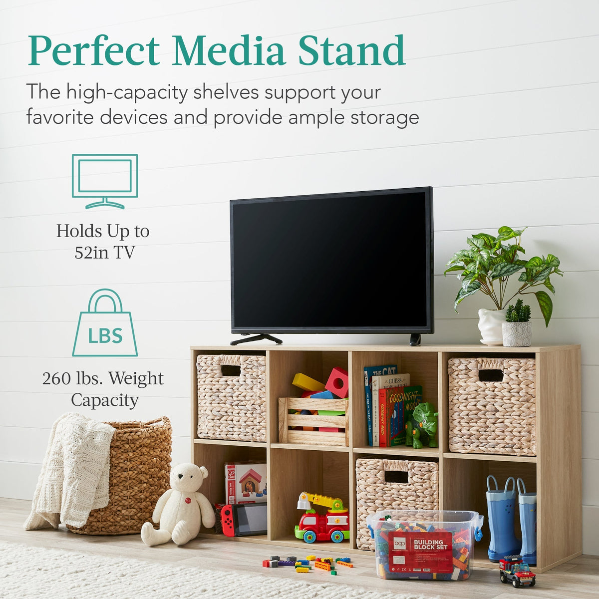 8-Cube Bookshelf, 13.5in Storage Display w/ Removable Panels, Customizable