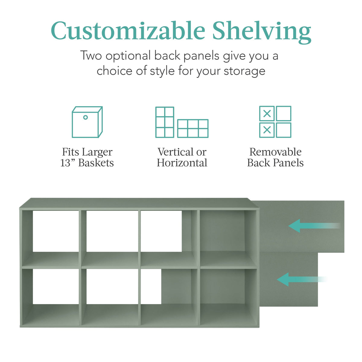 8-Cube Bookshelf, 13.5in Storage Display w/ Removable Panels, Customizable
