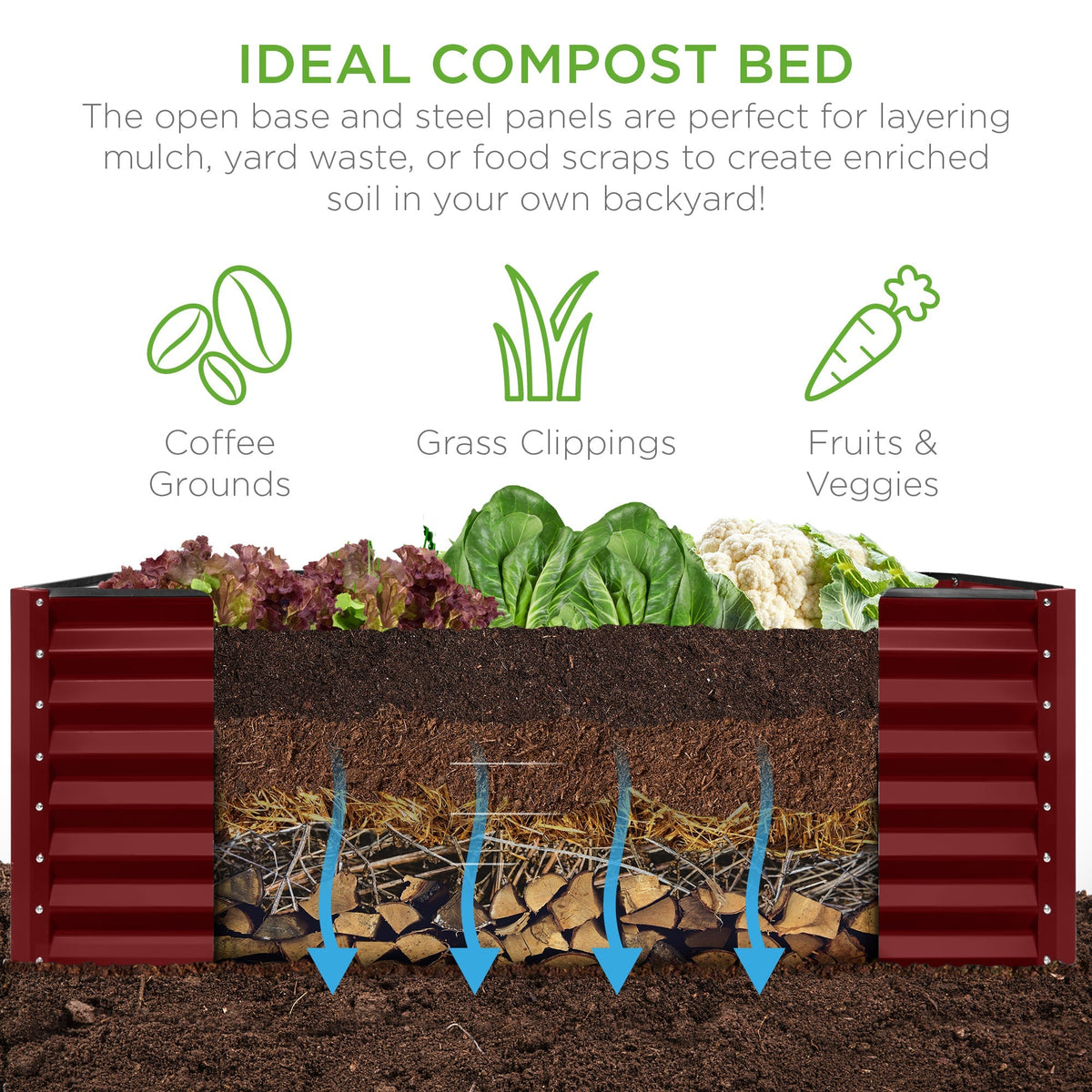 Outdoor Metal Raised Garden Bed for Vegetables, Flowers, Herbs - 6x3x2ft