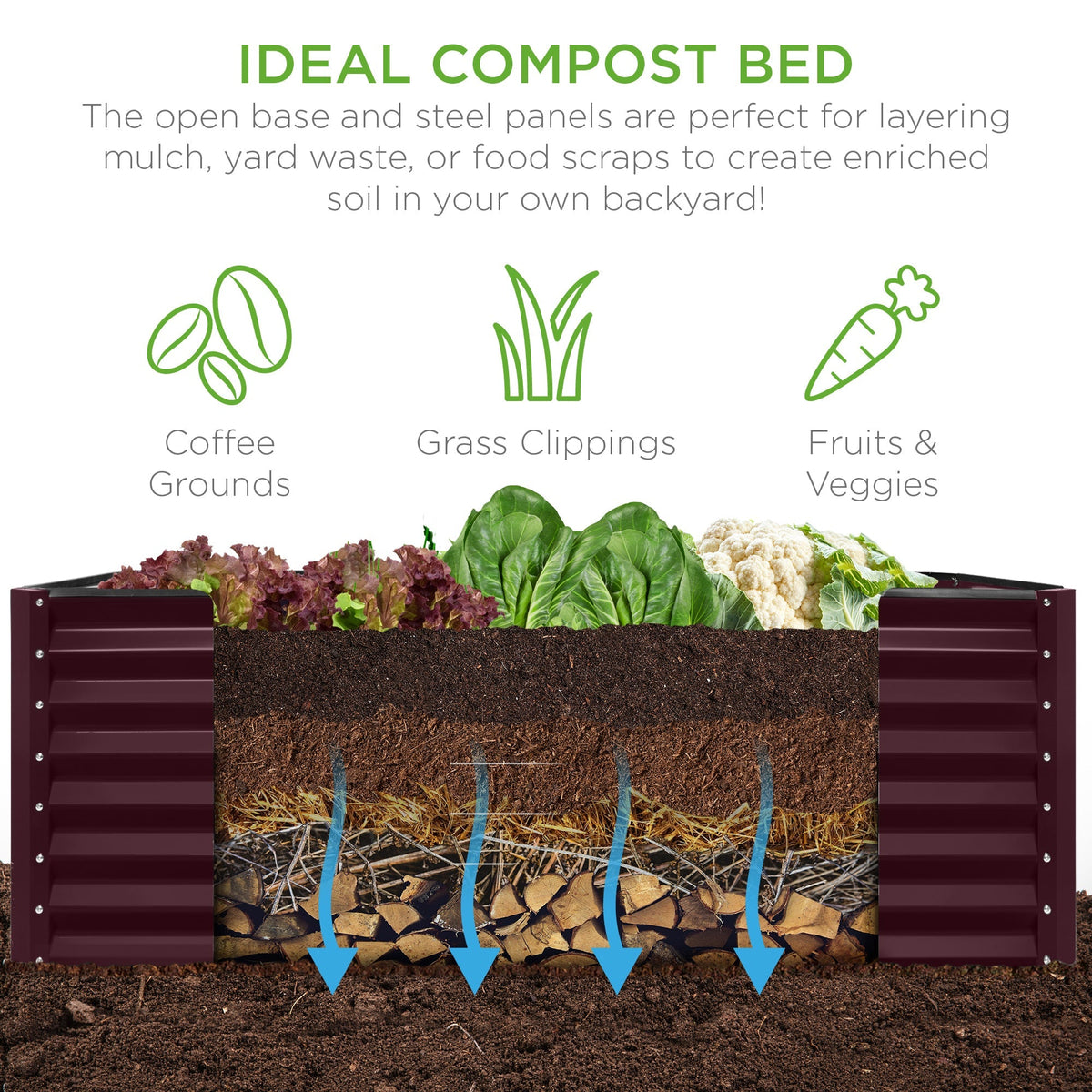 Outdoor Metal Raised Garden Bed for Vegetables, Flowers, Herbs - 6x3x2ft