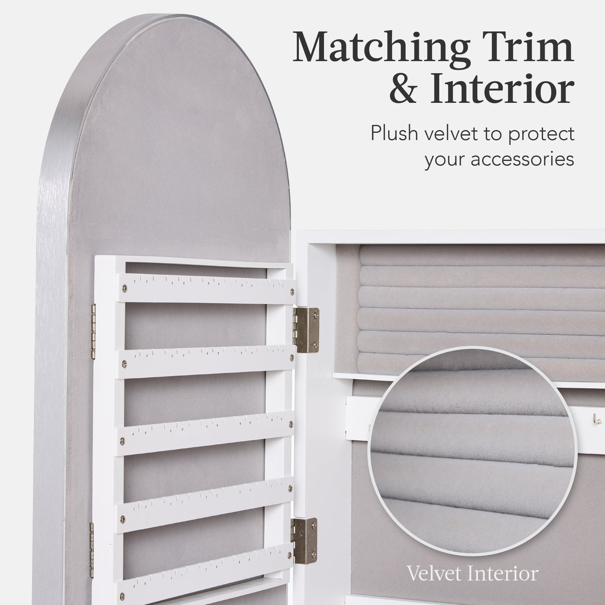 Door/Wall Mounted Arch Mirror Jewelry Armoire, w/ Metal Frame, Built-In Lock