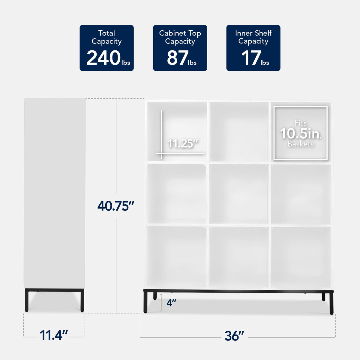 Elevated 9-Cube Storage Organizer, 11in Bookshelf, w/ Metal Legs