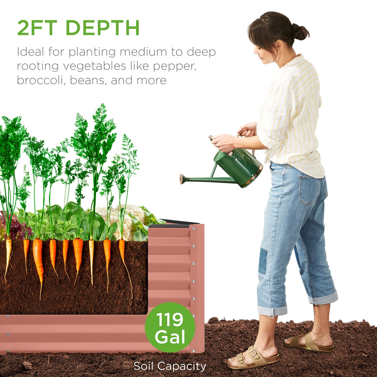 Outdoor Raised Metal Garden Bed for Vegetables, Flowers, Herbs - 4x2x2ft