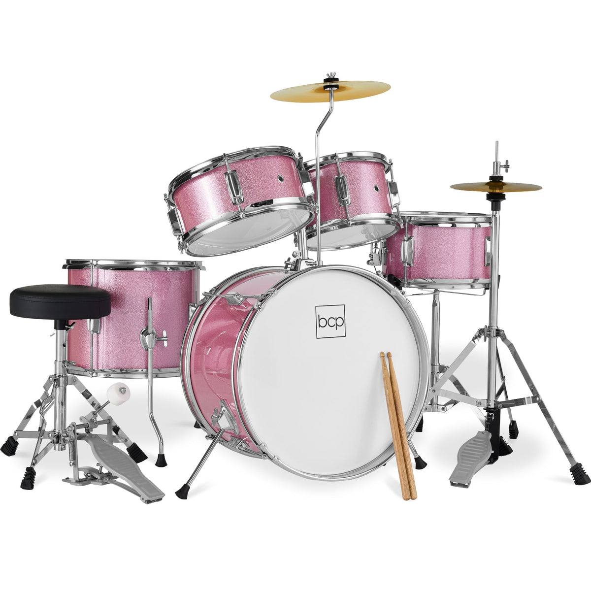 Kids Beginner All Wood Acoustic Drum Kit Starter Set w/ Stool, Drumsticks