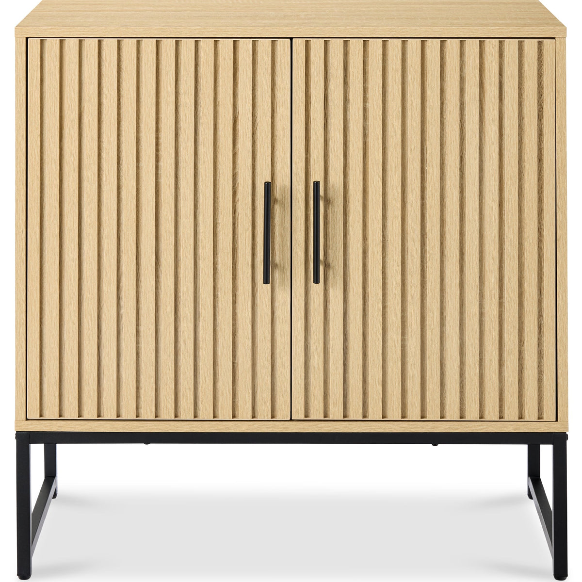 2-Door Slatted Storage Cabinet Accent Furniture w/ Foot Pads