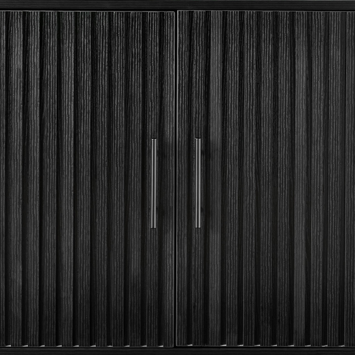 2-Door Slatted Storage Cabinet Accent Furniture w/ Foot Pads