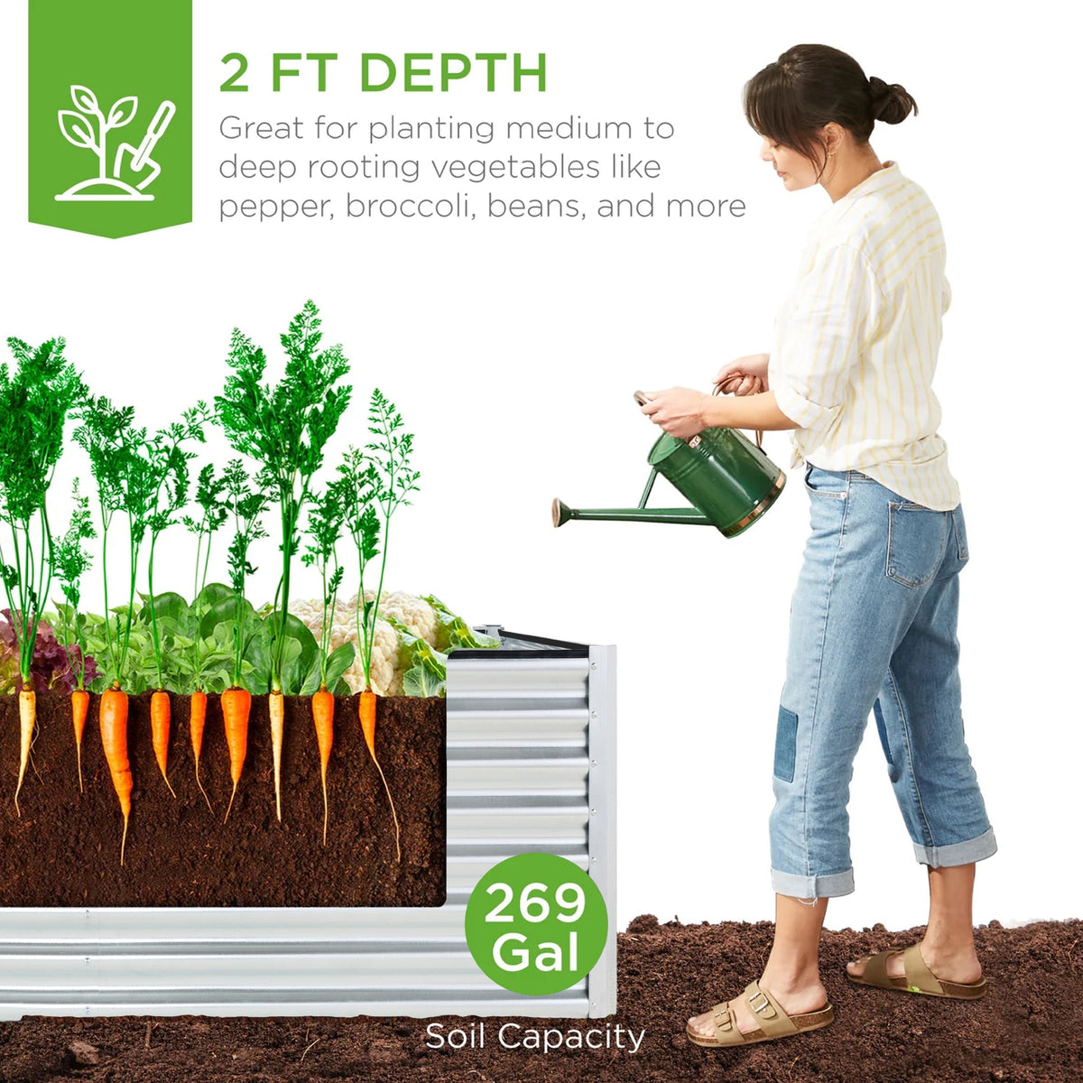 Outdoor Metal Raised Garden Bed for Vegetables, Flowers, Herbs - 6x3x2ft