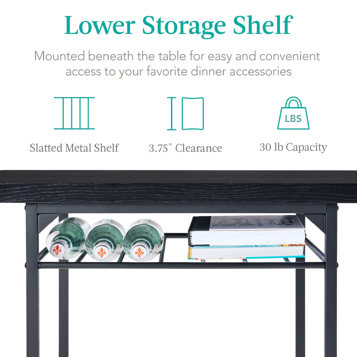 3-Piece Modern Square Dining Set w/ Storage Rack