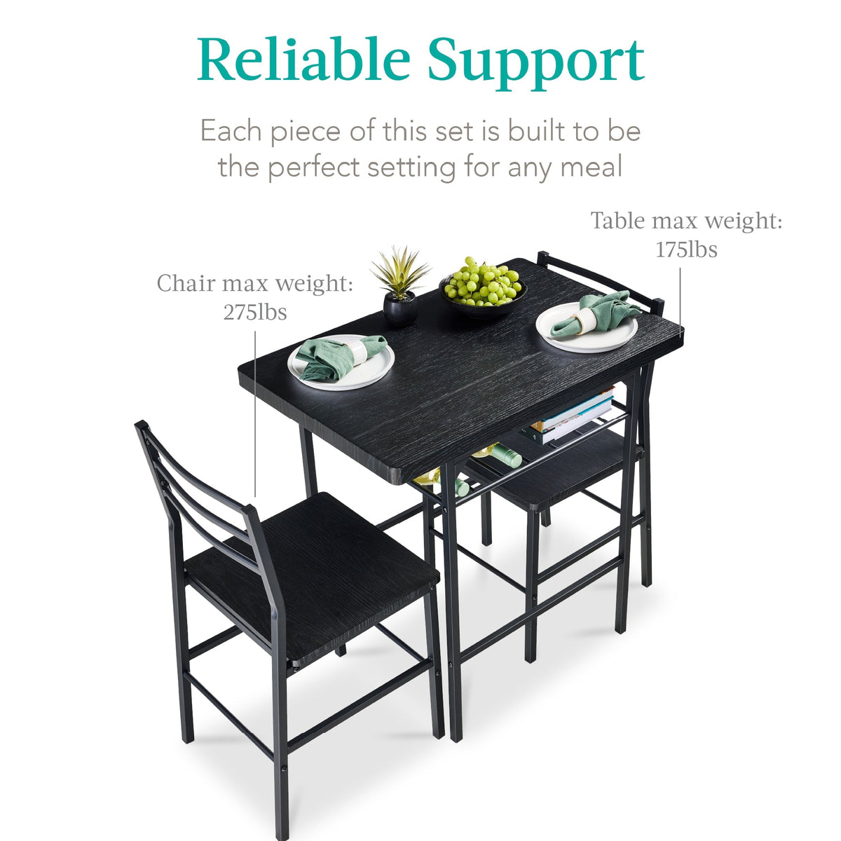 3-Piece Modern Square Dining Set w/ Storage Rack