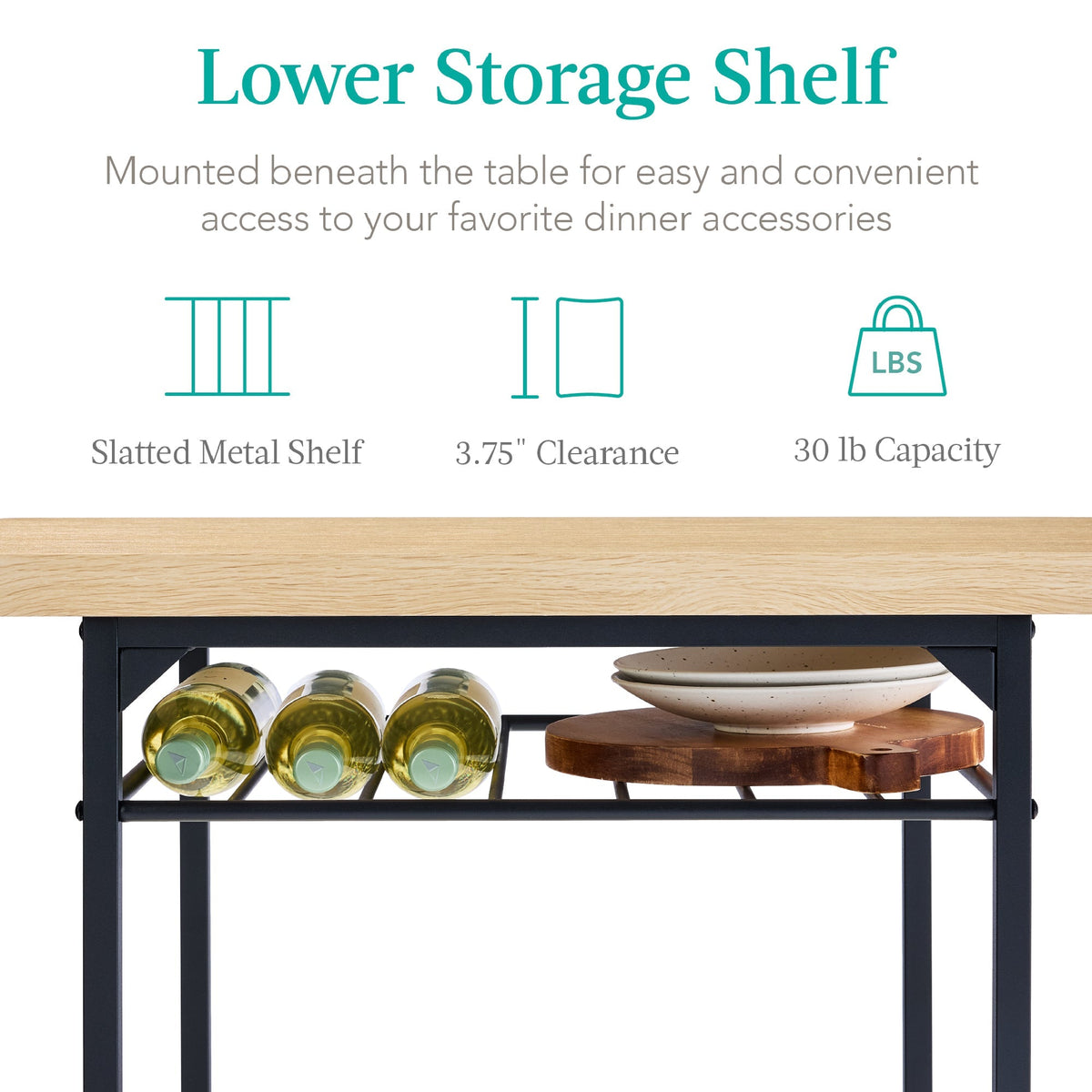 3-Piece Modern Square Dining Set w/ Storage Rack